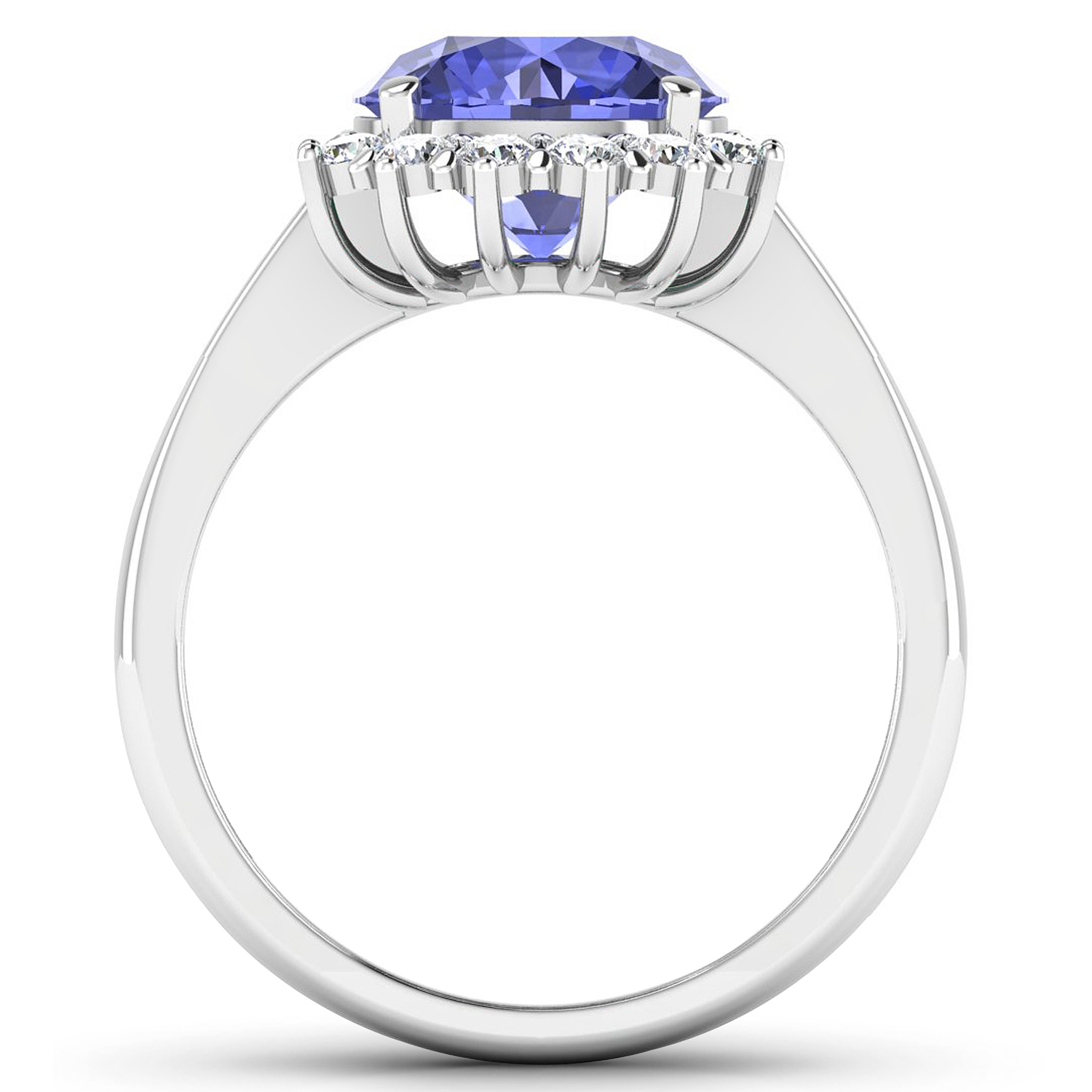 0.58 ctw. Genuine White Diamond Semi-Mounting Halo Ring in 14K White Gold - holds 9.00mm Round Gemstone with Tanzanite Round 9.00mm