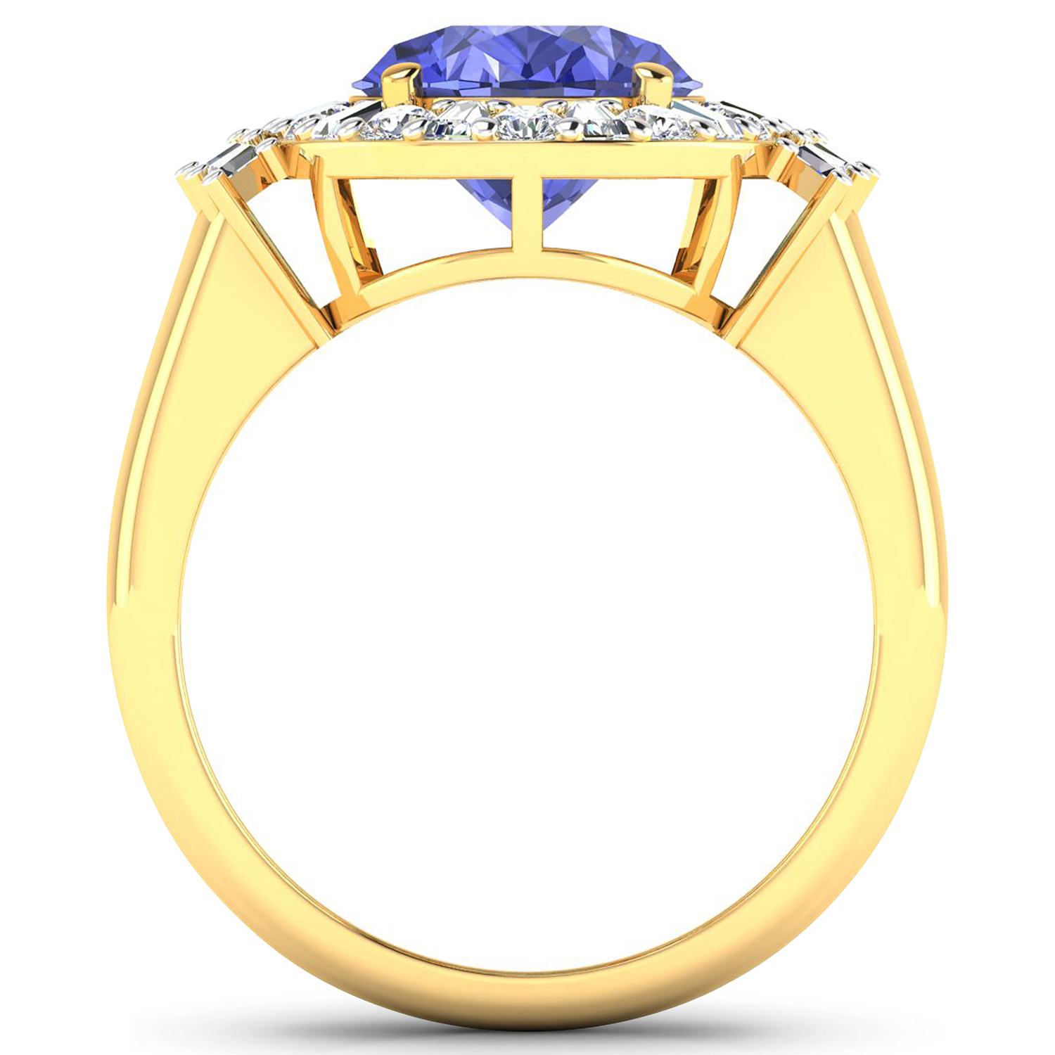 0.83 ctw. Genuine White Diamond Semi-Mounting Halo Ring in 14K Yellow Gold - holds 11x9mm Oval Gemstone with Tanzanite Oval 11x9mm