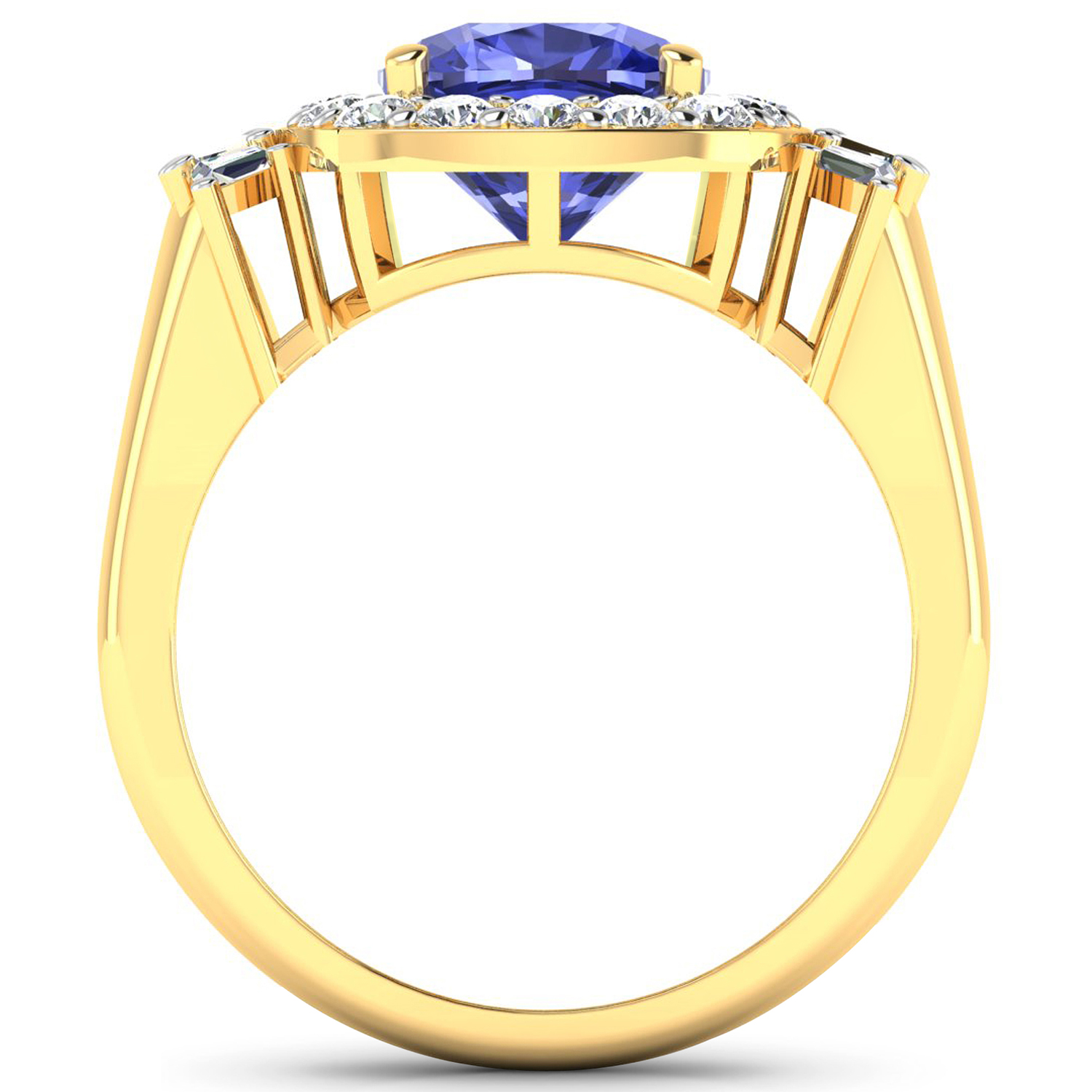 0.73 ctw. Genuine White Diamond Semi-Mounting Halo Ring in 14K Yellow Gold - holds 8x8mm Cushion Gemstone with Tanzanite Cushion 8.00mm