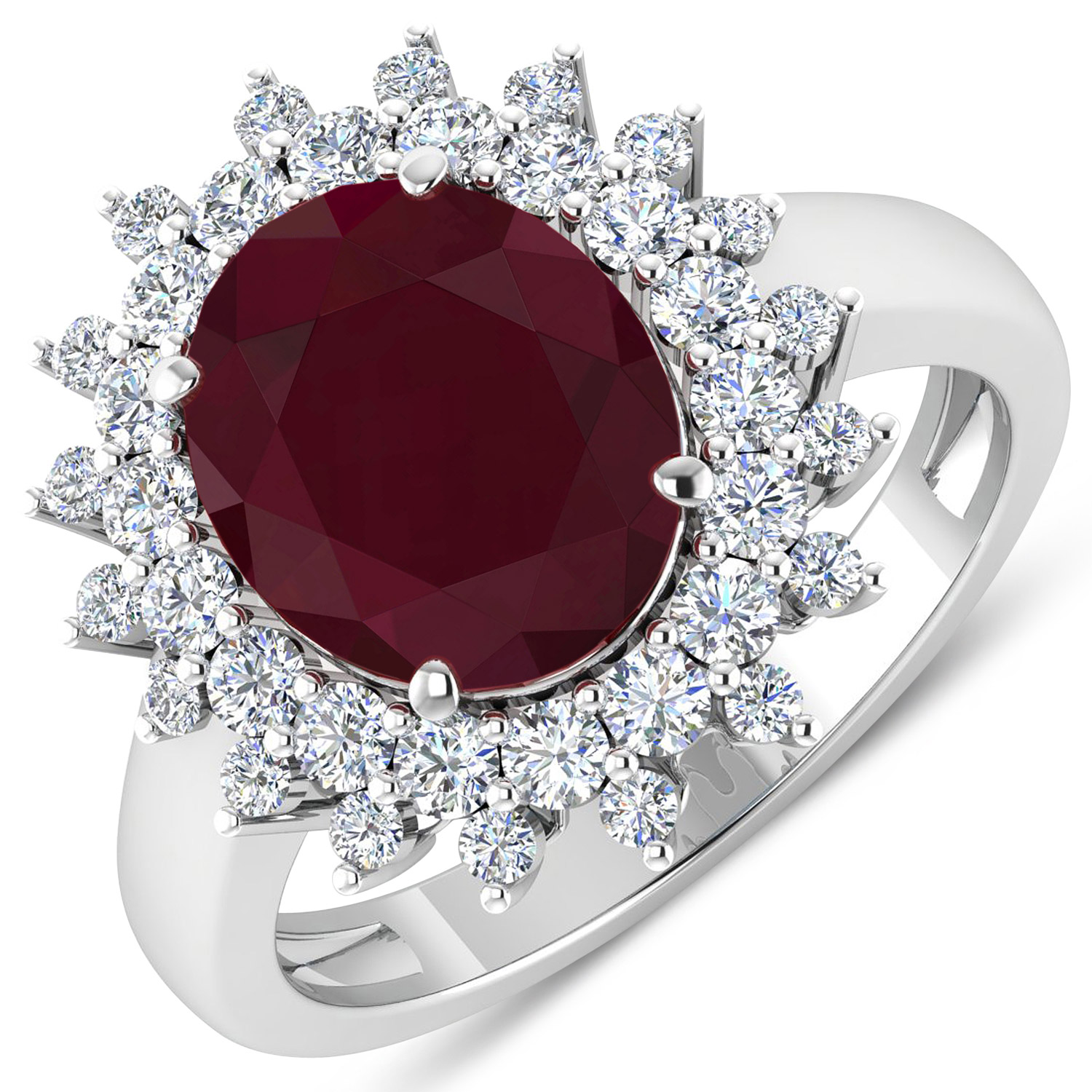 4.79 Carat Genuine Ruby and White Diamond 14K White Gold Ring