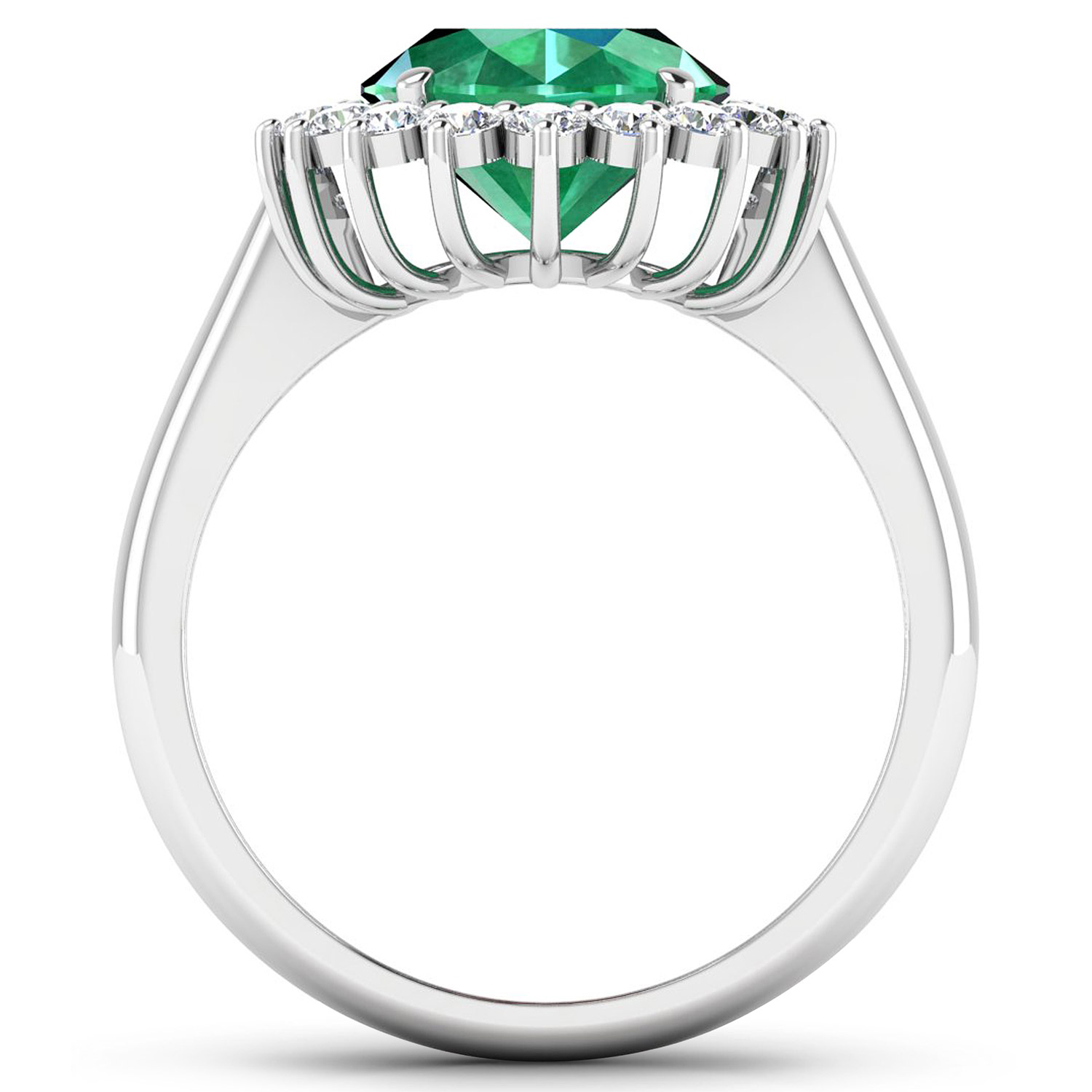 3.74 Carat Genuine Zambian Emerald and White Diamond 14K White Gold Ring