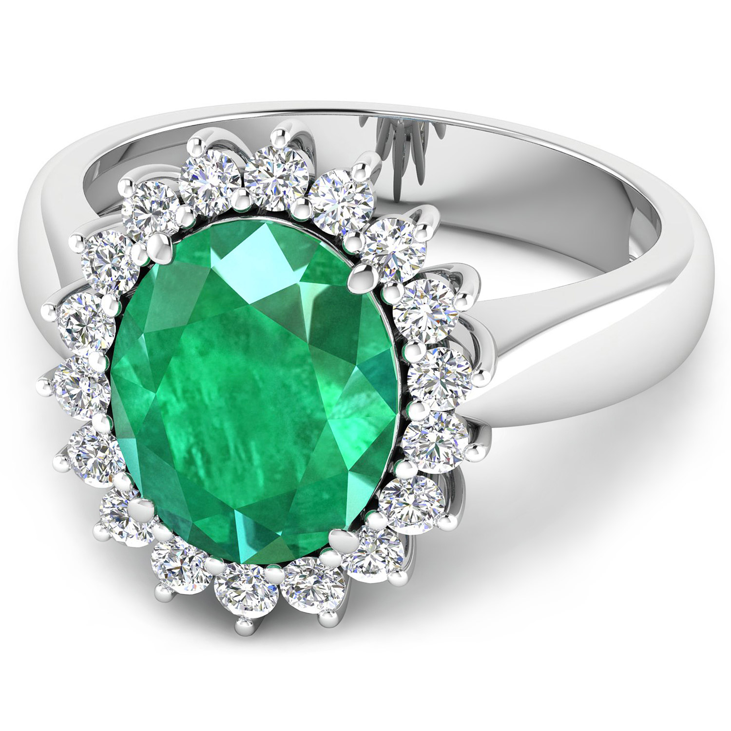 3.74 Carat Genuine Zambian Emerald and White Diamond 14K White Gold Ring