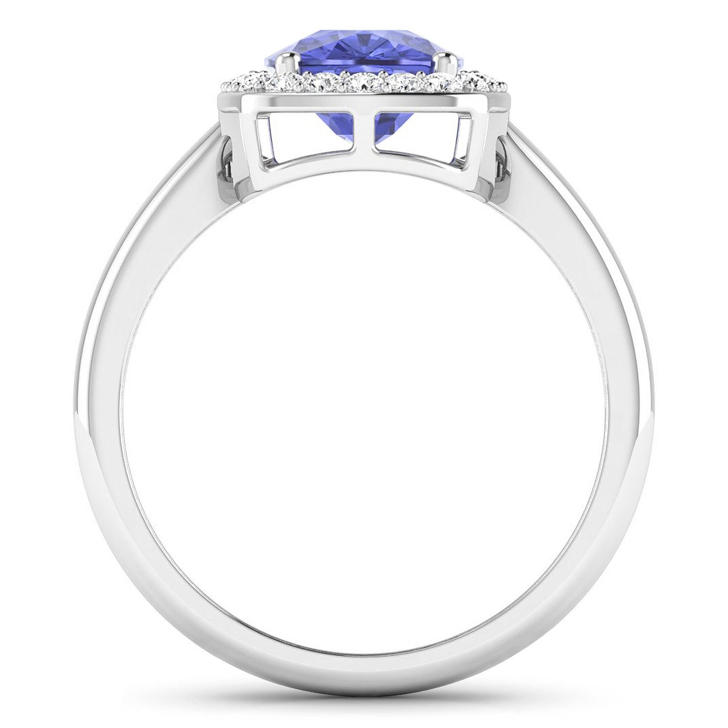 0.22 ctw. Genuine White Diamond Semi-Mounting Halo Ring in 14K White Gold - holds 9x7mm Cushion Gemstone with Tanzanite Cushion 9x7mm