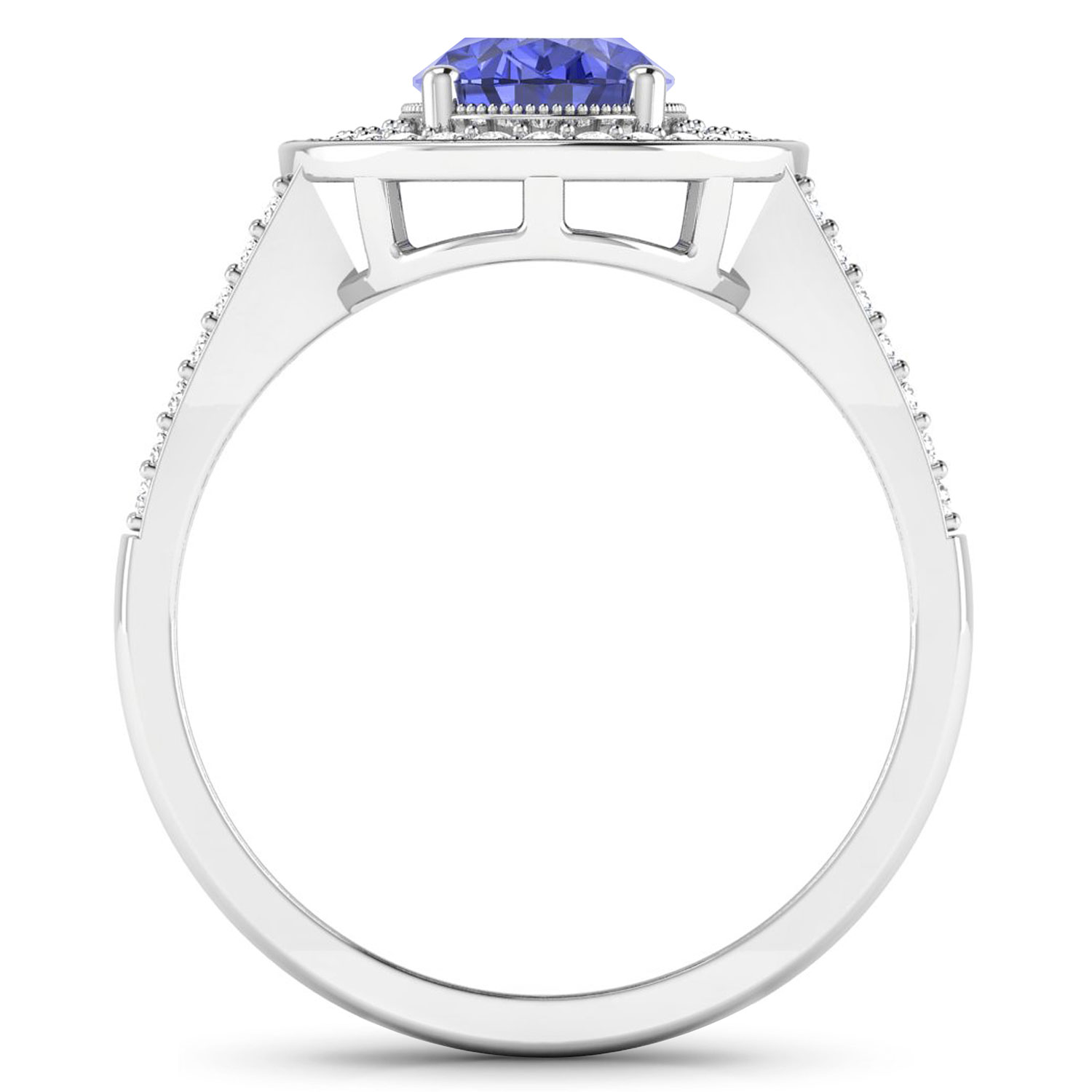 0.34 ctw. Genuine White Diamond Semi-Mounting Halo Ring in 14K White Gold - holds 8x6mm Oval Gemstone with Tanzanite Oval 8x6mm