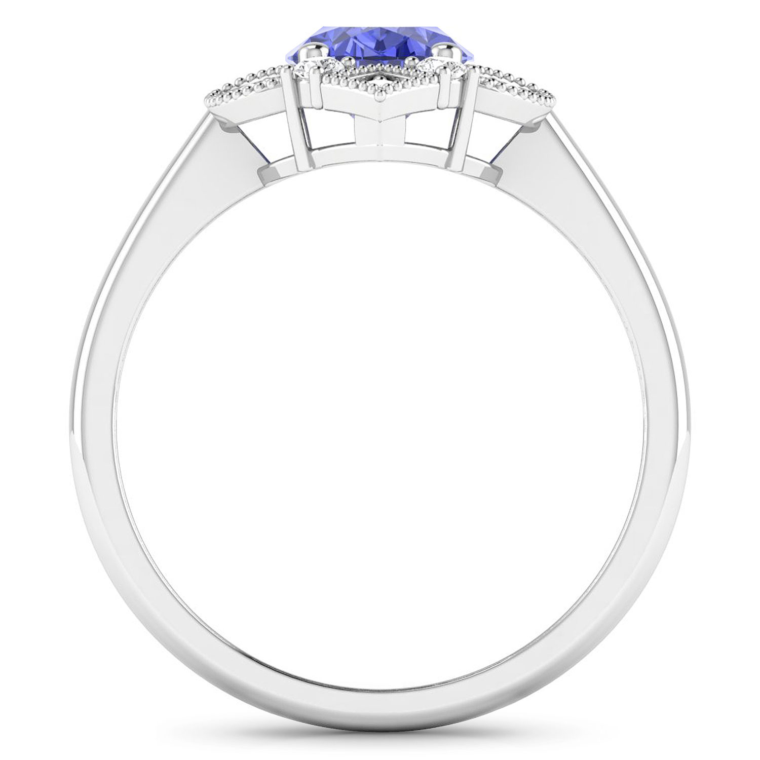 0.20 ctw. Genuine White Diamond Semi-Mounting Halo Ring in 14K White Gold - holds 8x6mm Oval Gemstone with Tanzanite Oval 8x6mm