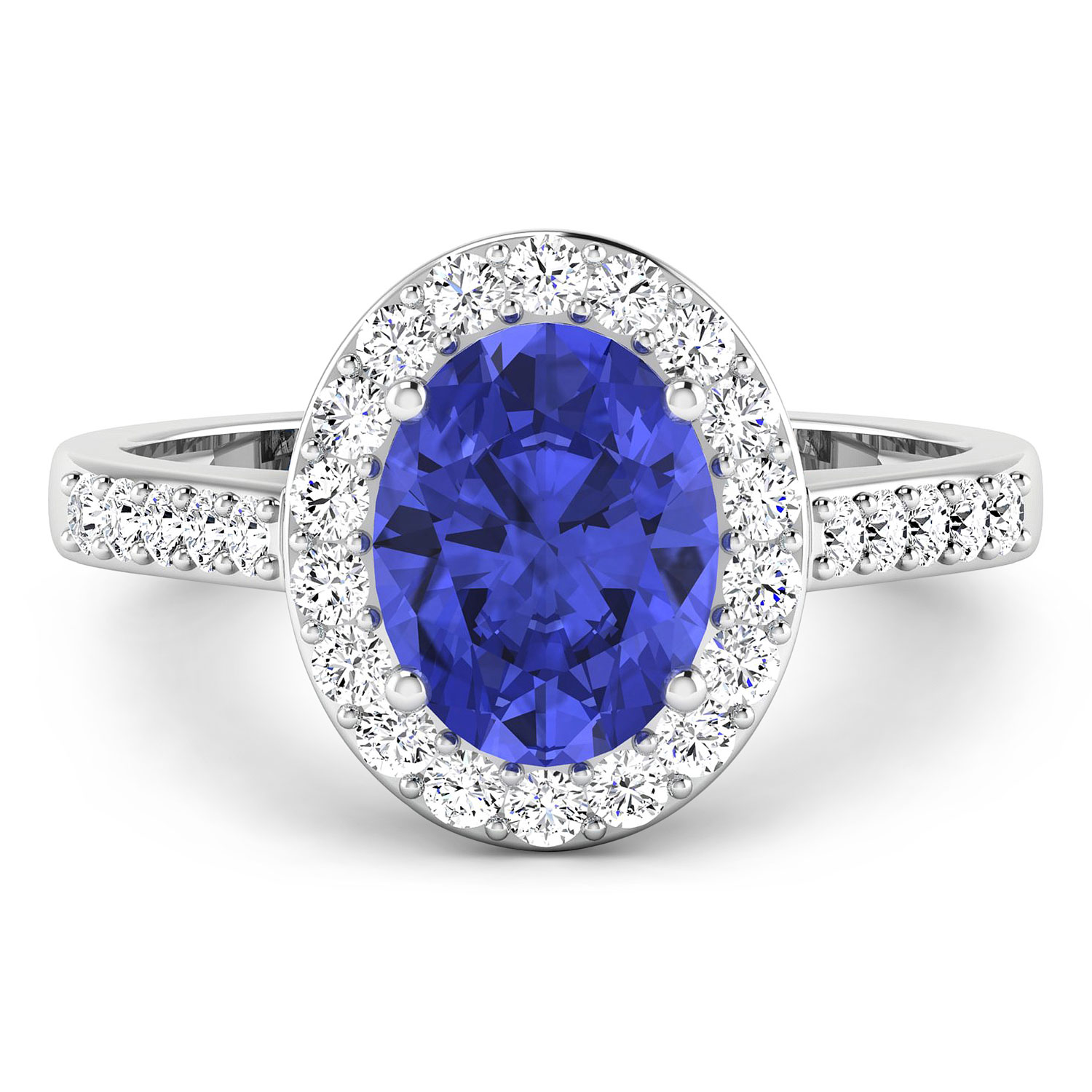 0.39 ctw. Genuine White Diamond Semi-Mounting Bridge Ring in 14K White Gold - holds 9x7mm Oval Gemstone with Tanzanite Oval 9x7mm