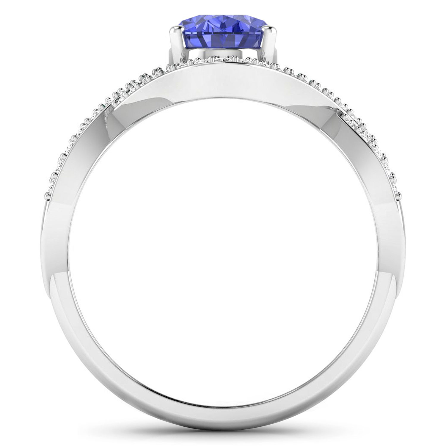 0.24 ctw. Genuine White Diamond Semi-Mounting Crossover Ring in 14K White Gold - holds 8x6mm Oval Gemstone with Tanzanite Oval 8x6mm