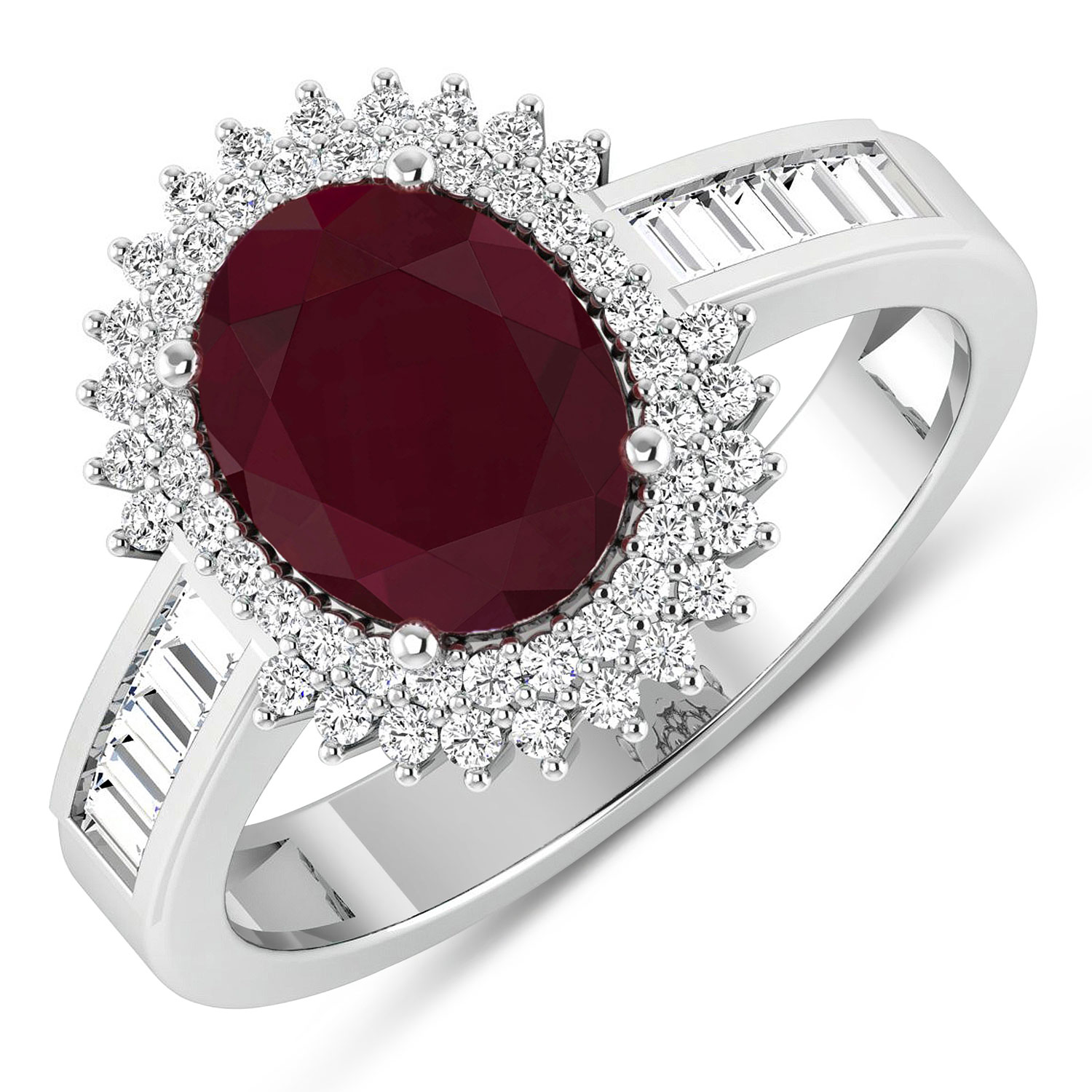 2.82 Carat Genuine Ruby and White Diamond 14K White Gold Ring