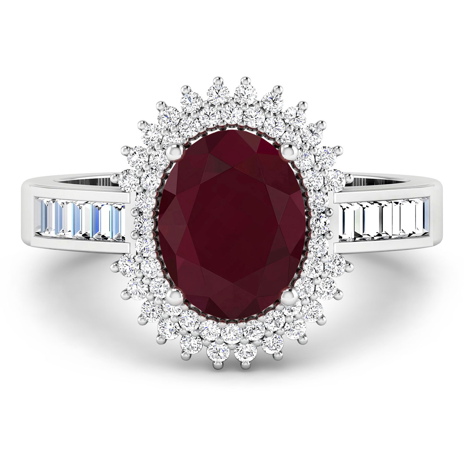 2.82 Carat Genuine Ruby and White Diamond 14K White Gold Ring