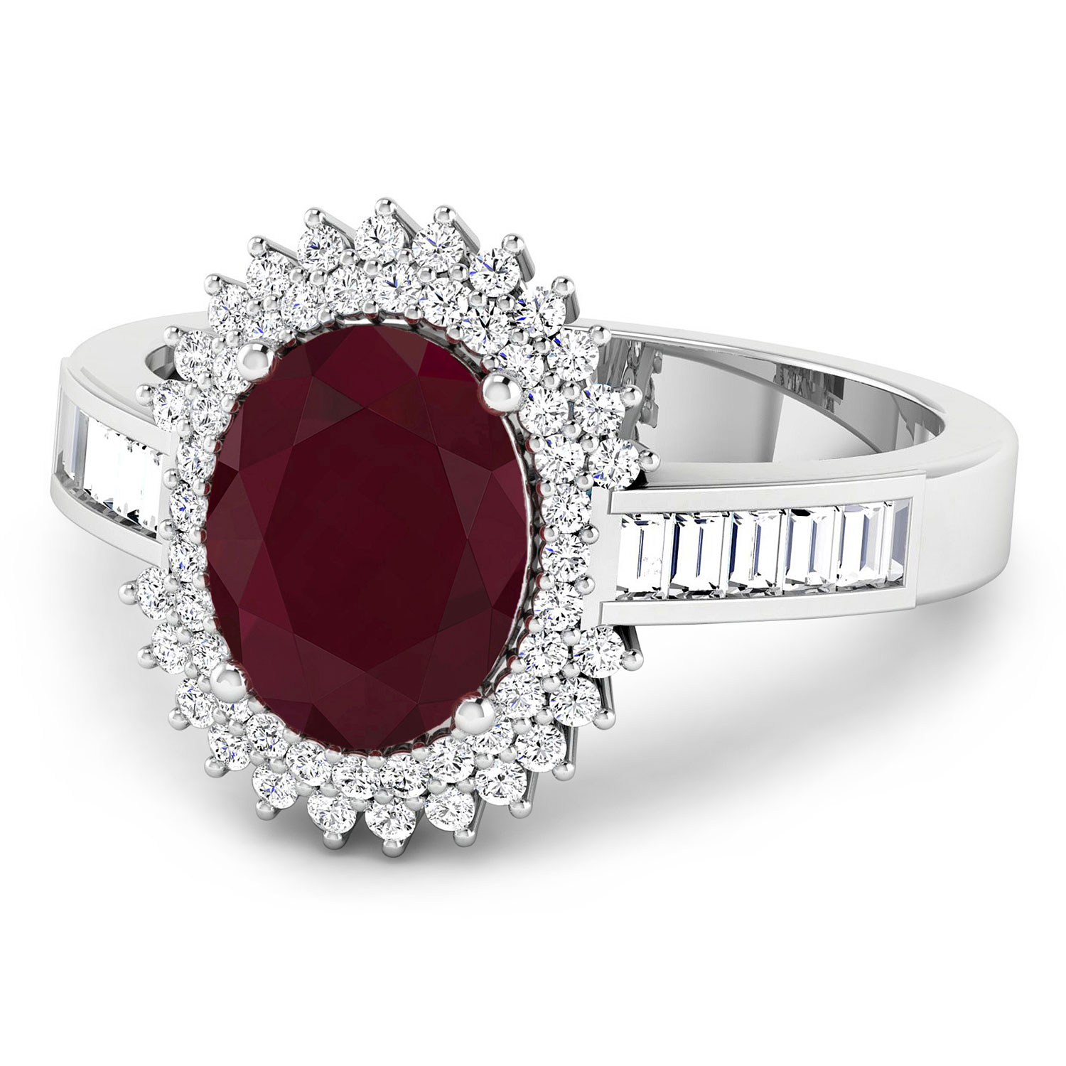 2.82 Carat Genuine Ruby and White Diamond 14K White Gold Ring