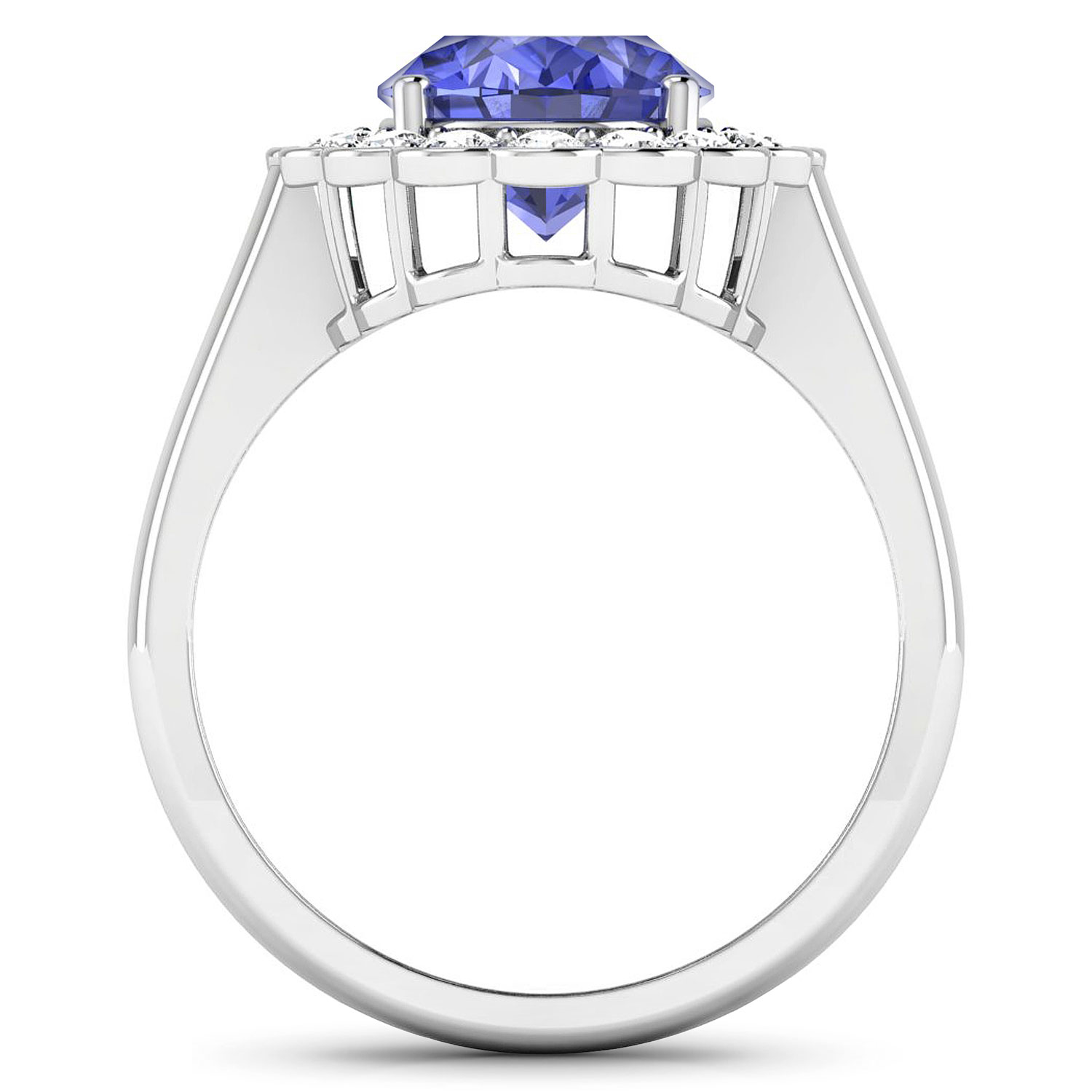 0.48 ctw. Genuine White Diamond Semi-Mounting Halo Ring in 14K White Gold - holds 10x8mm Oval Gemstone with Tanzanite Oval 10x8mm