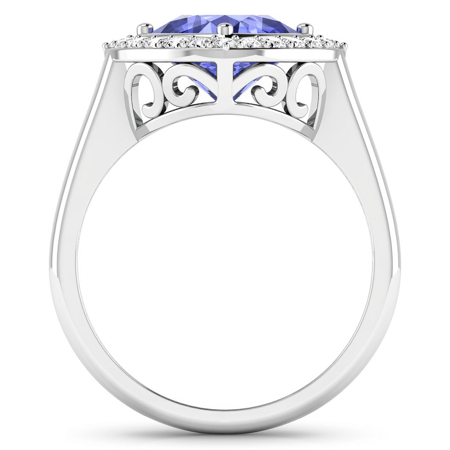 0.24 ctw. Genuine White Diamond Semi-Mounting Halo Ring in 14K White Gold - holds 8x8mm Cushion Gemstone with Tanzanite Cushion 8.00mm