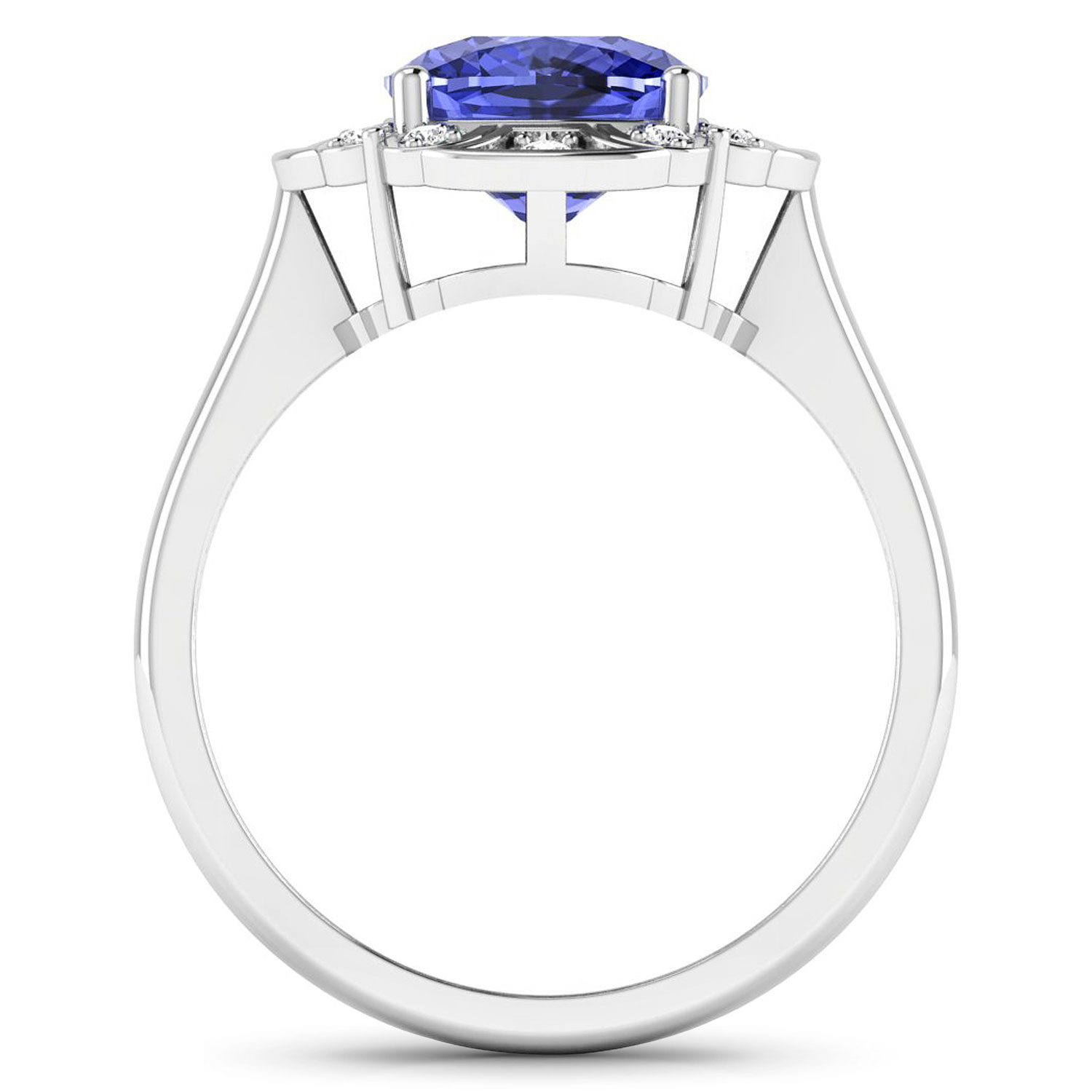 0.09 ctw. Genuine White Diamond Semi-Mounting Halo Ring in 14K White Gold - holds 8x8mm Cushion Gemstone with Tanzanite Cushion 8.00mm