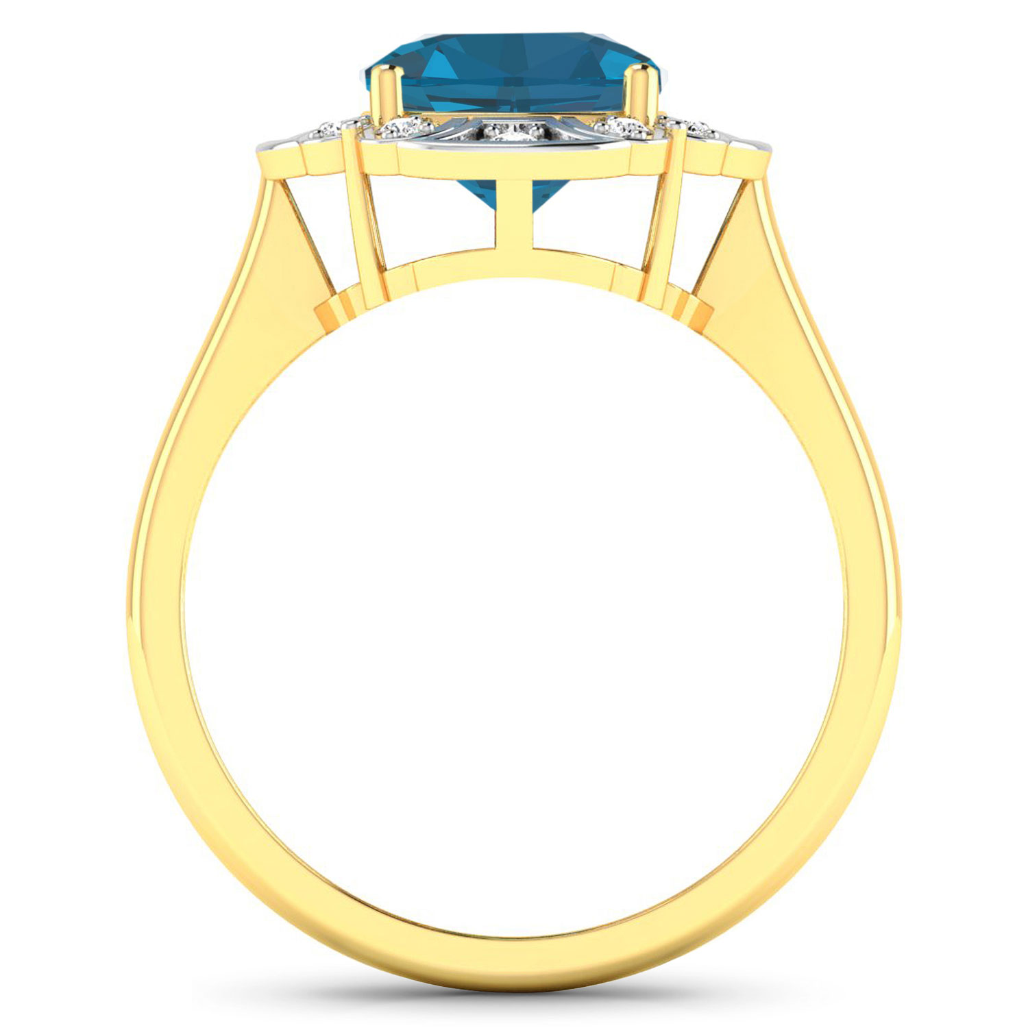 2.24 Carat Genuine London Blue Topaz and White Diamond 14K Yellow Gold Ring