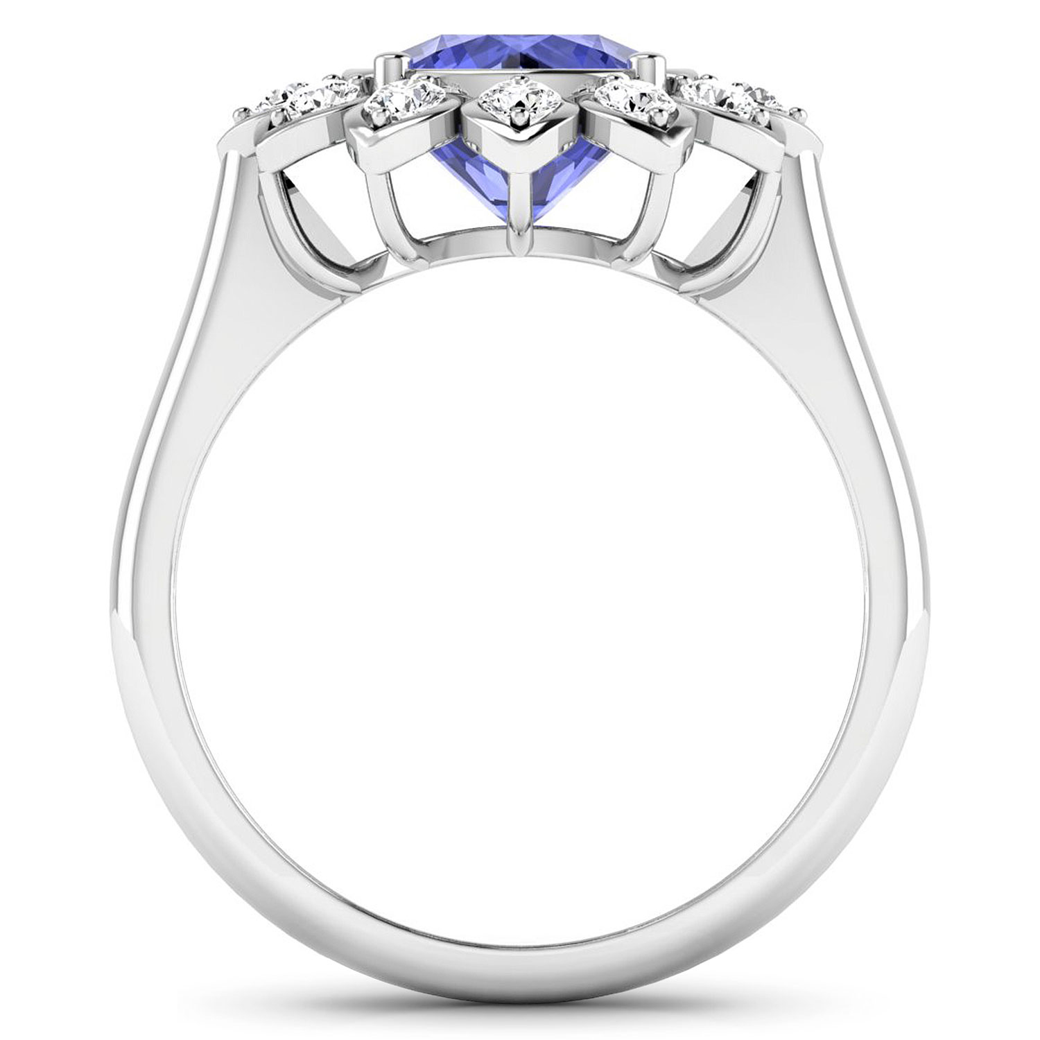 0.36 ctw. Genuine White Diamond Semi-Mounting Halo Ring in 14K White Gold - holds 8.00mm Round Gemstone with Tanzanite Round 8.00mm