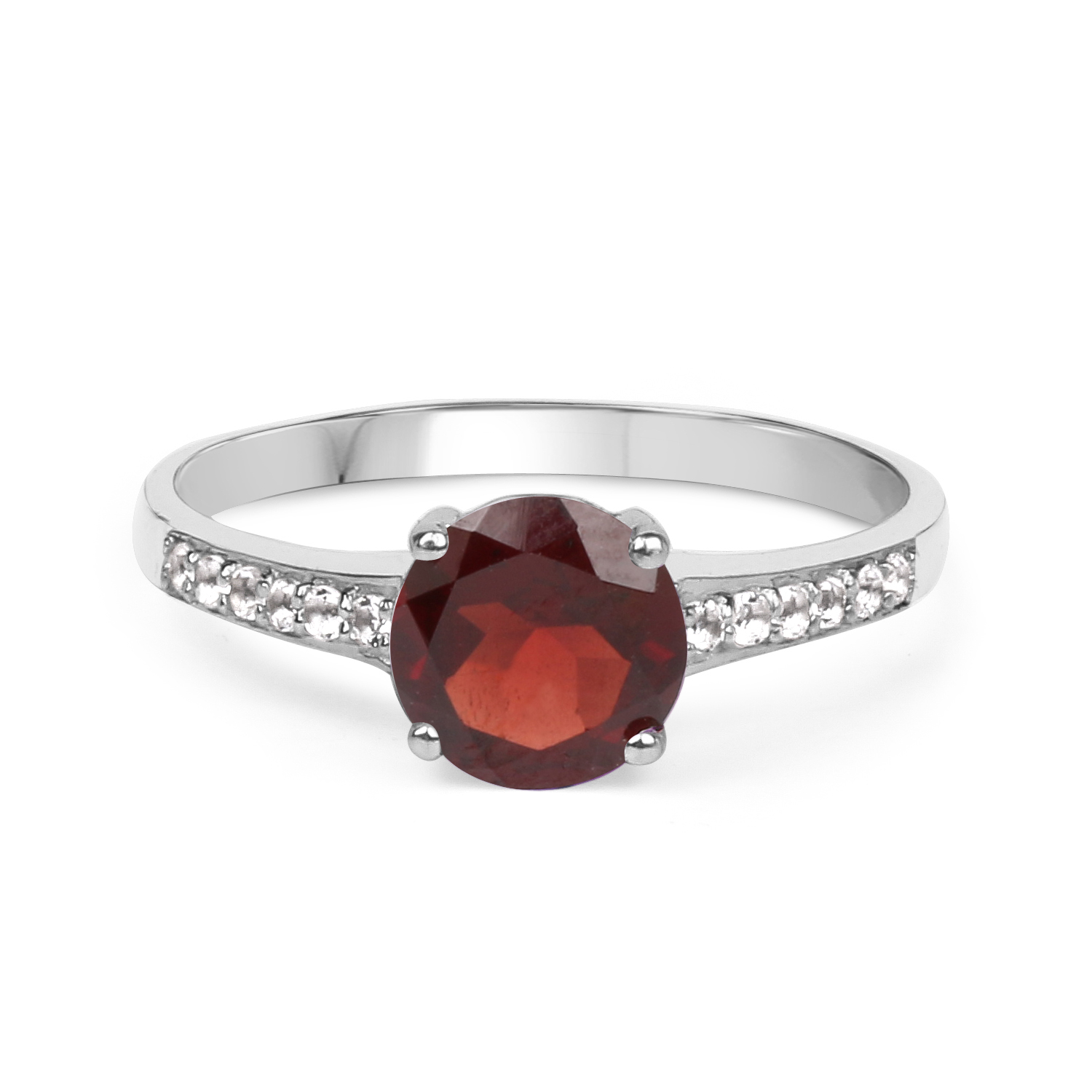 1.66 Ct Round Red Created Ruby White Topaz 925 Sterling Silver Ring 