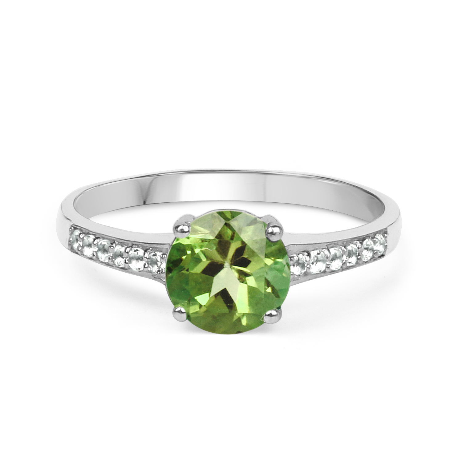 1.32 Carat Genuine Peridot & White Topaz .925 Sterling Silver Ring