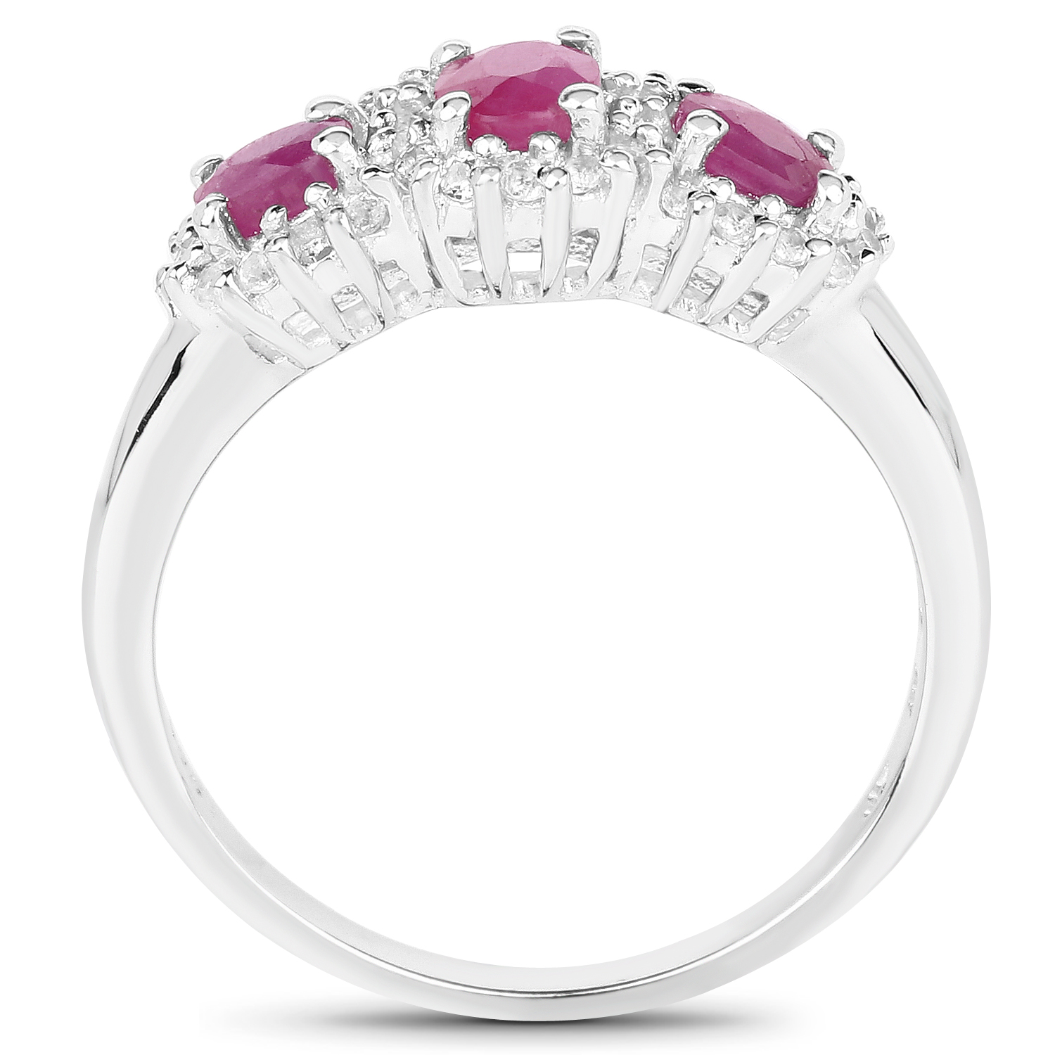 0.91 Carat Genuine Ruby and White Topaz .925 Sterling Silver Ring