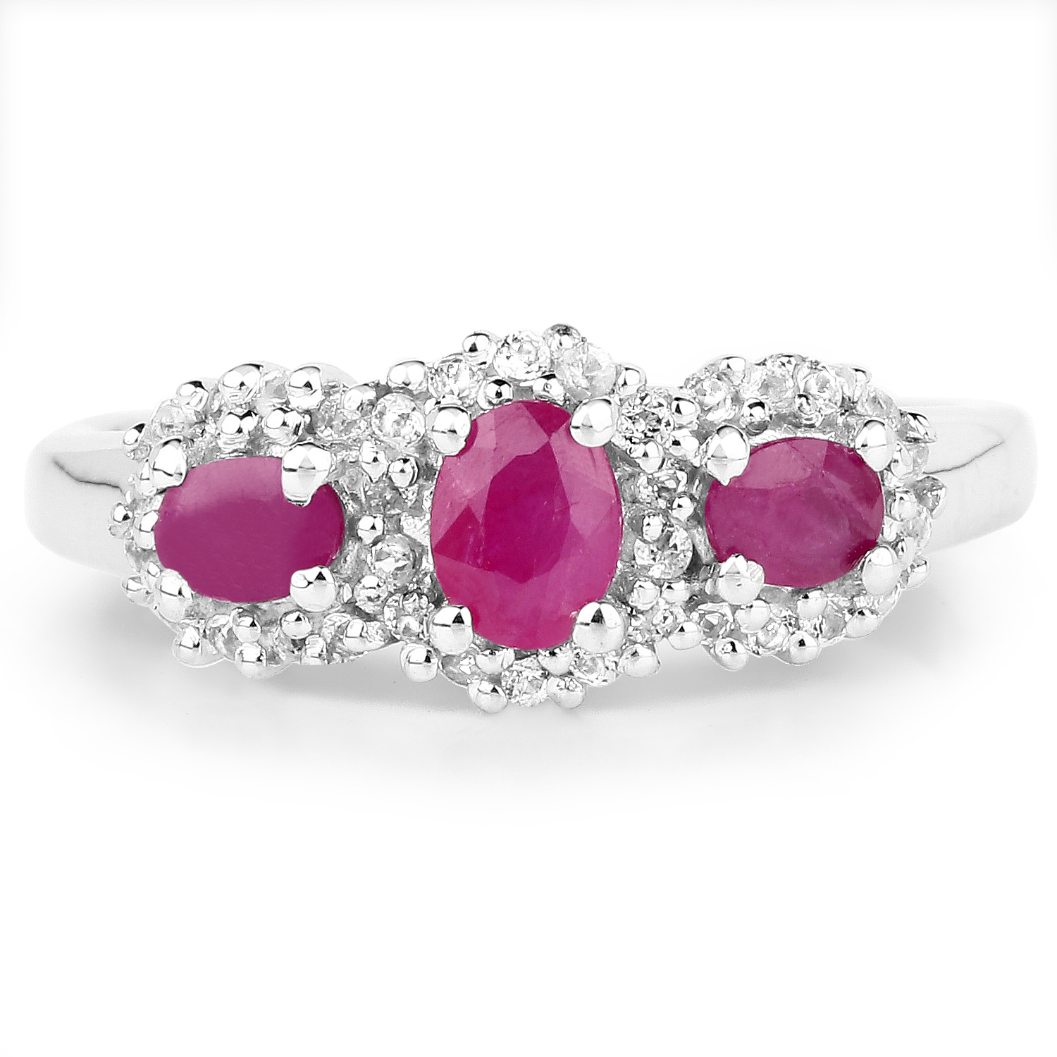 0.91 Carat Genuine Ruby and White Topaz .925 Sterling Silver Ring