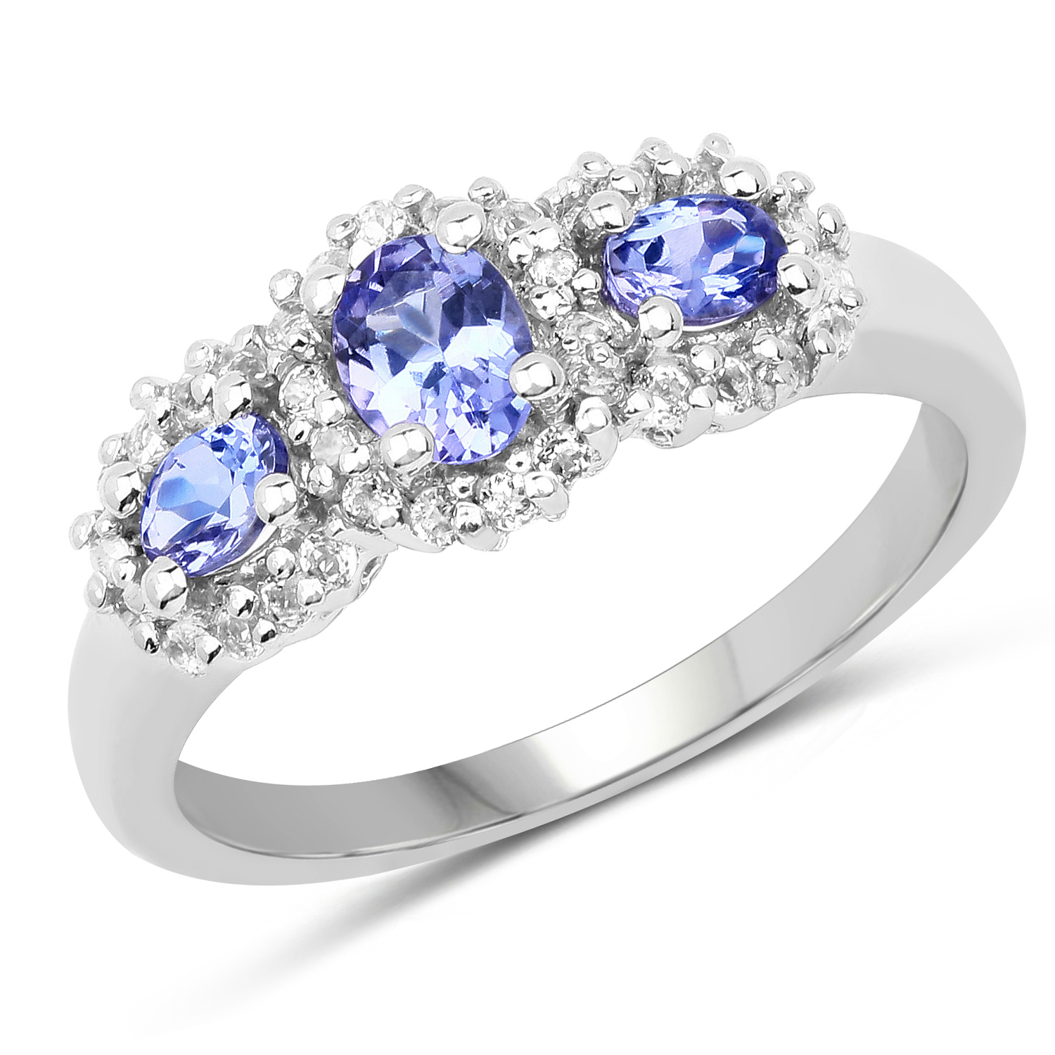 1.01 Carat Genuine Tanzanite & White Topaz .925 Sterling Silver Ring