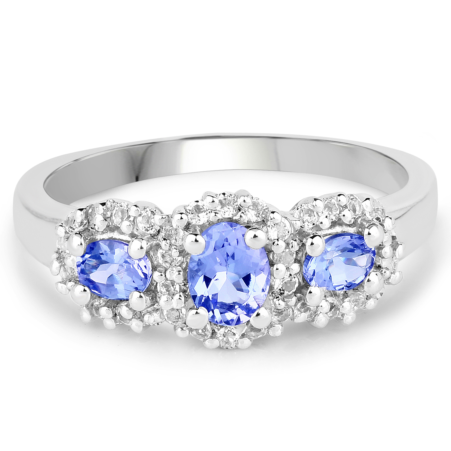 1.01 Carat Genuine Tanzanite & White Topaz .925 Sterling Silver Ring