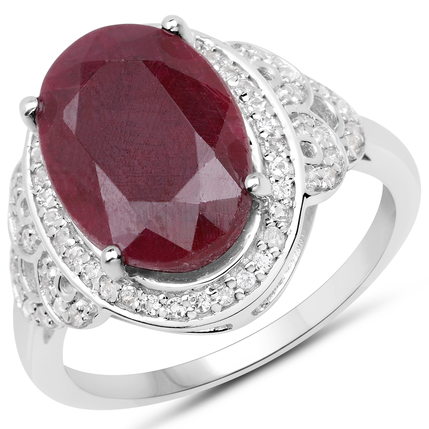 7.47 Carat Dyed Ruby and White Topaz .925 Sterling Silver Ring