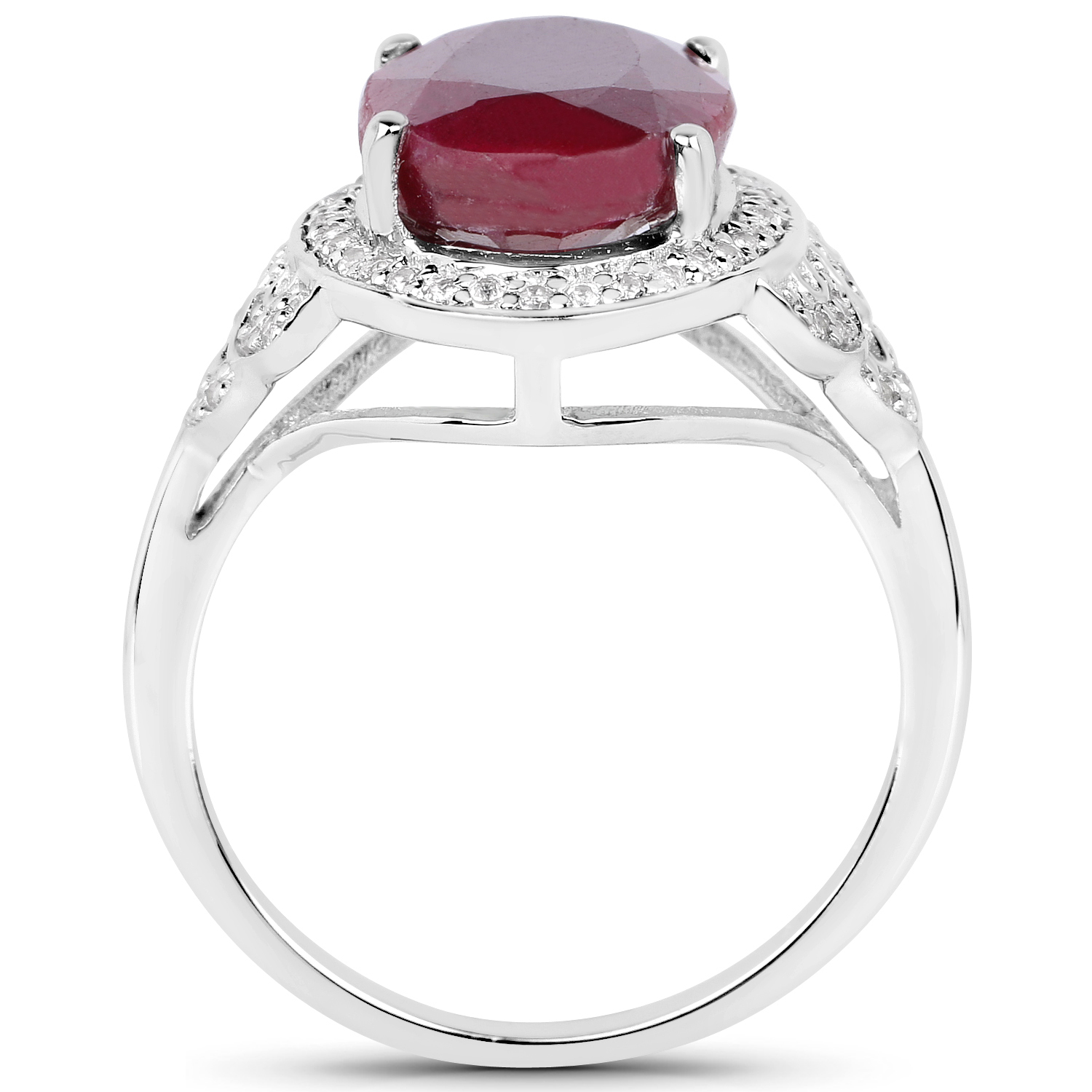 7.47 Carat Dyed Ruby and White Topaz .925 Sterling Silver Ring