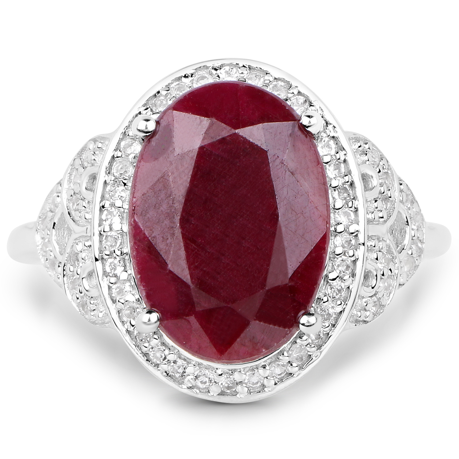 7.47 Carat Dyed Ruby and White Topaz .925 Sterling Silver Ring