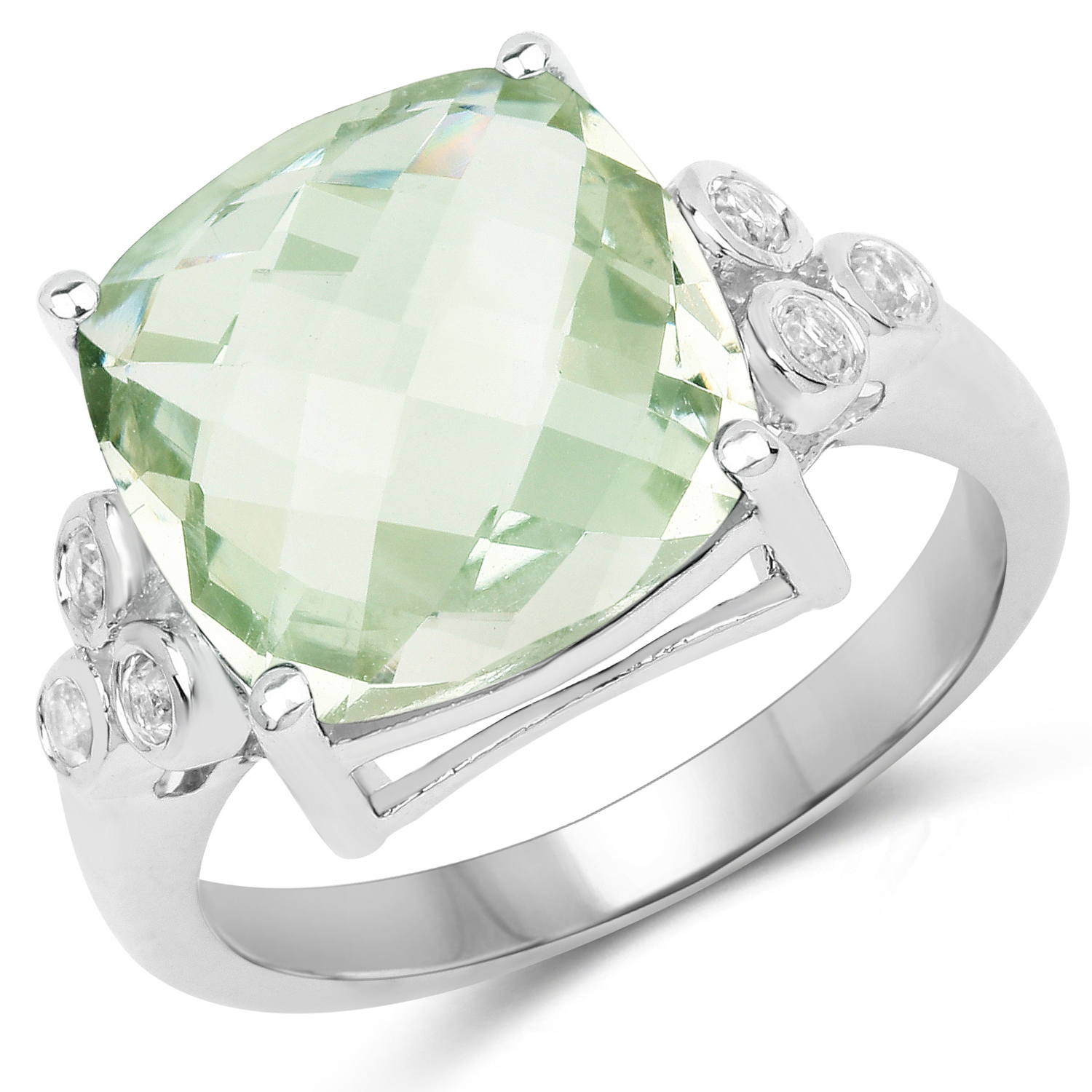 6.12 Carat Genuine Green Amethyst & White Topaz .925 Sterling Silver Ring