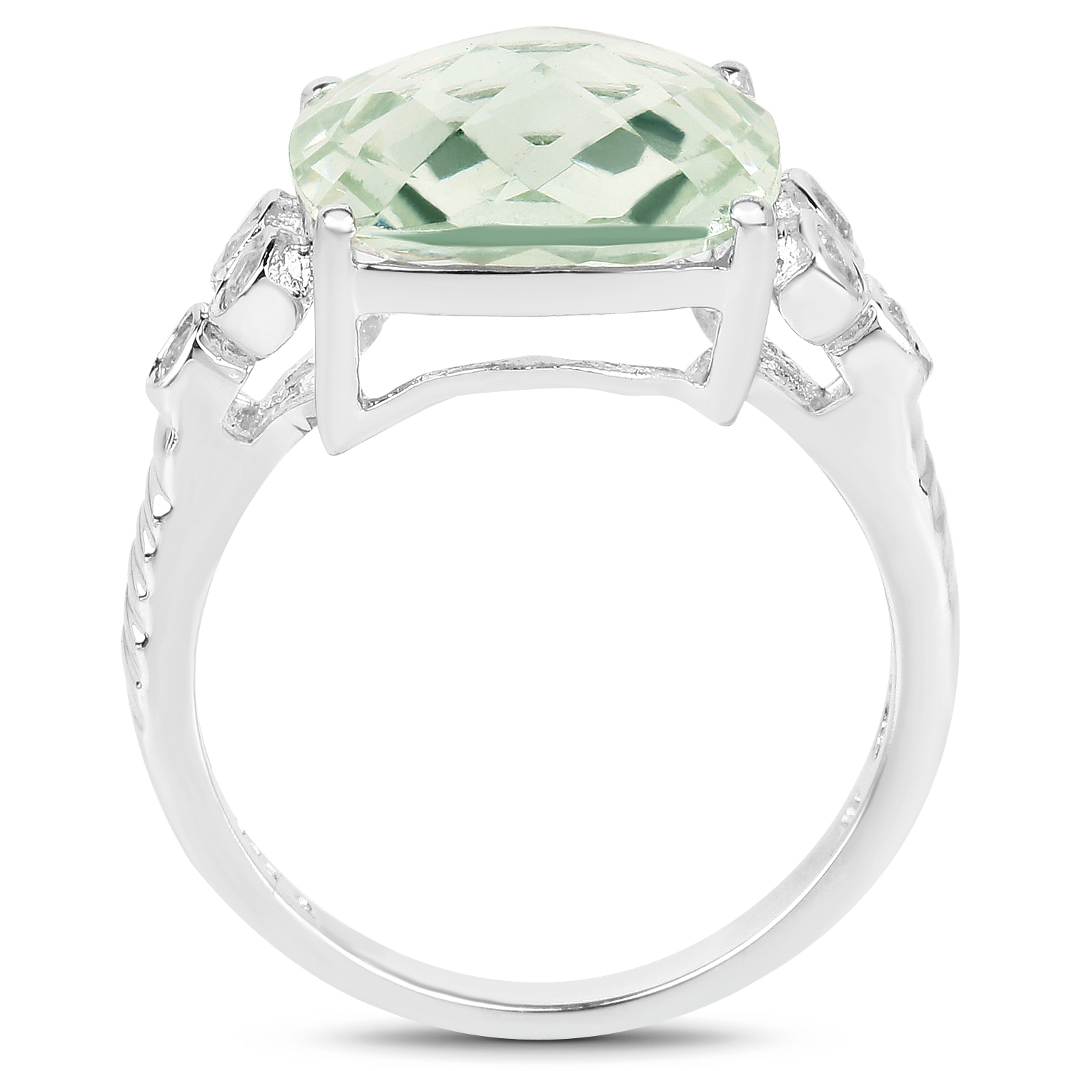 6.12 Carat Genuine Green Amethyst & White Topaz .925 Sterling Silver Ring