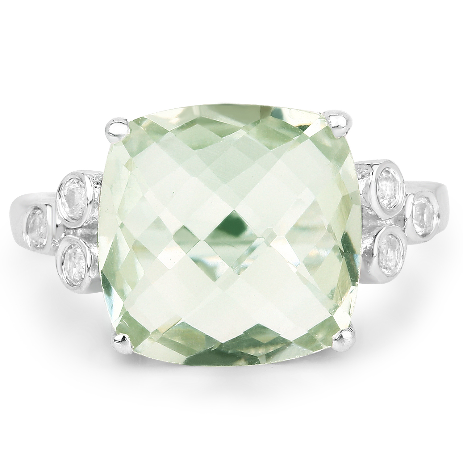 6.12 Carat Genuine Green Amethyst & White Topaz .925 Sterling Silver Ring