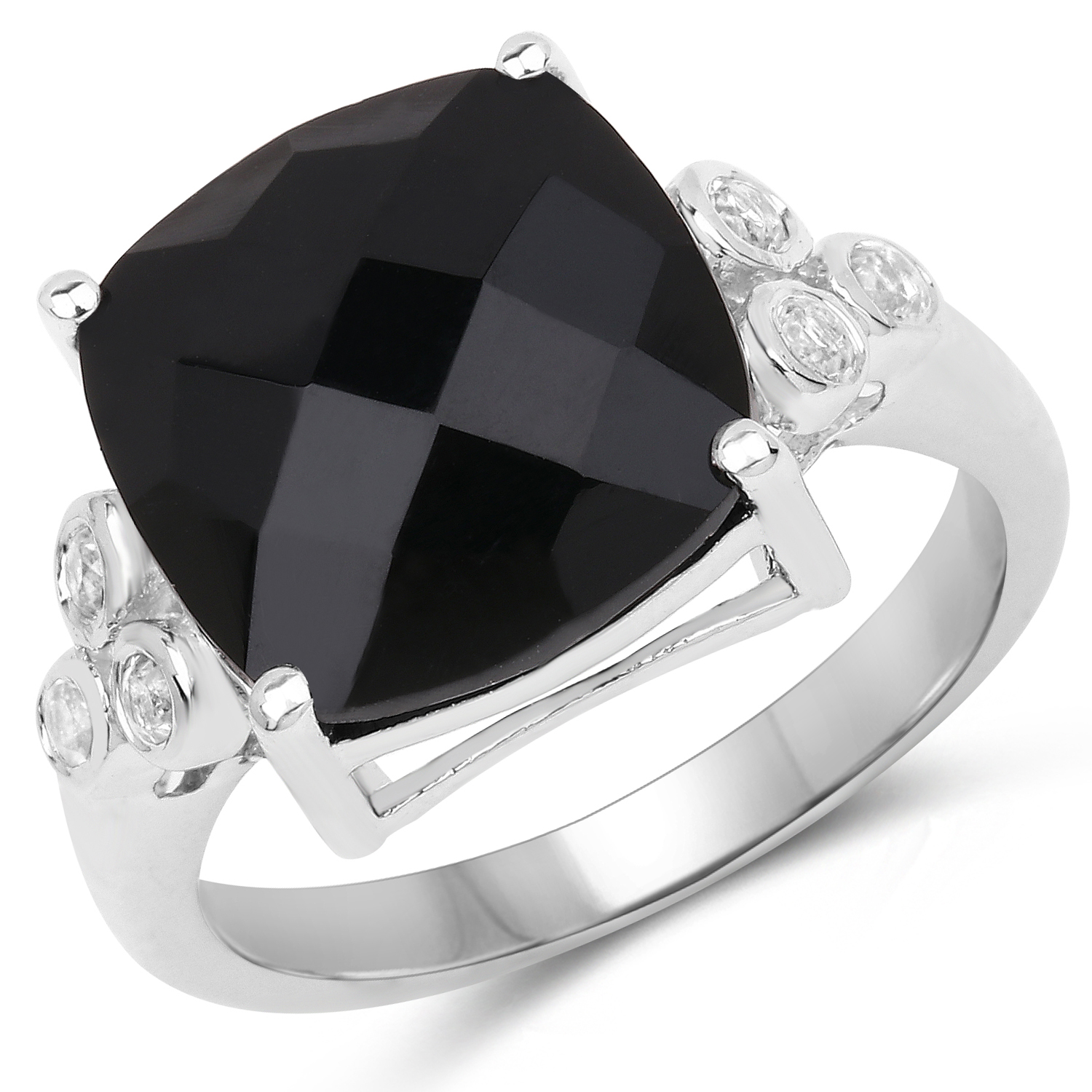 5.53 Carat Genuine Black Onyx & White Topaz .925 Sterling Silver Ring