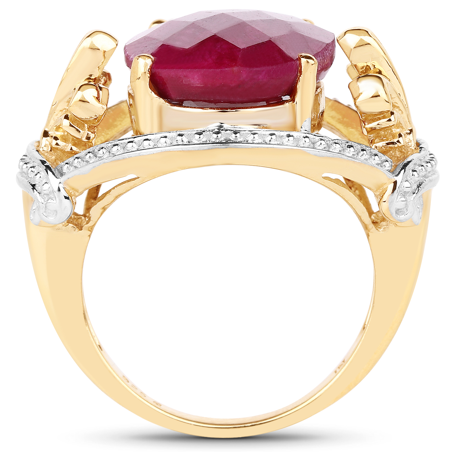 14K Yellow Gold Plated 12.15 Carat Dyed Ruby .925 Sterling Silver Ring