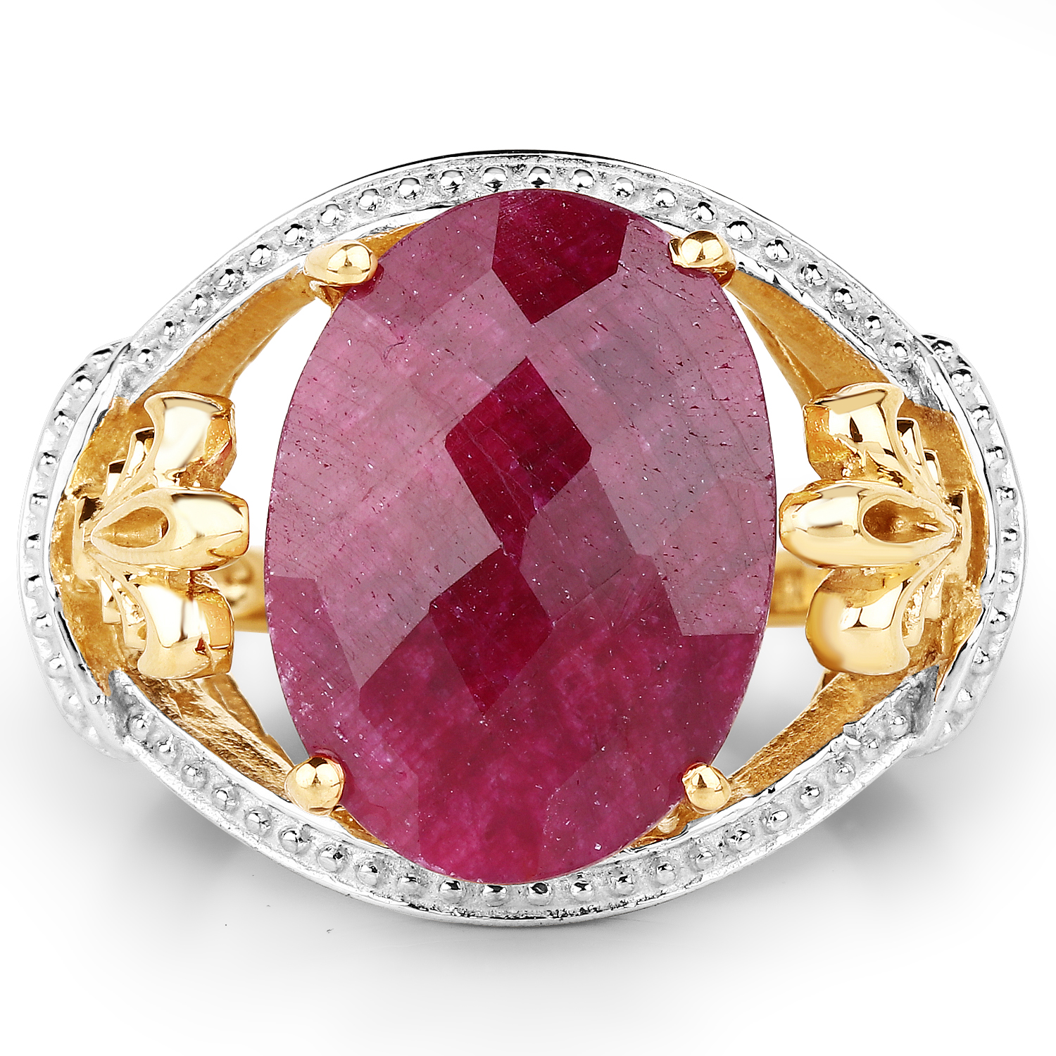 14K Yellow Gold Plated 12.15 Carat Dyed Ruby .925 Sterling Silver Ring