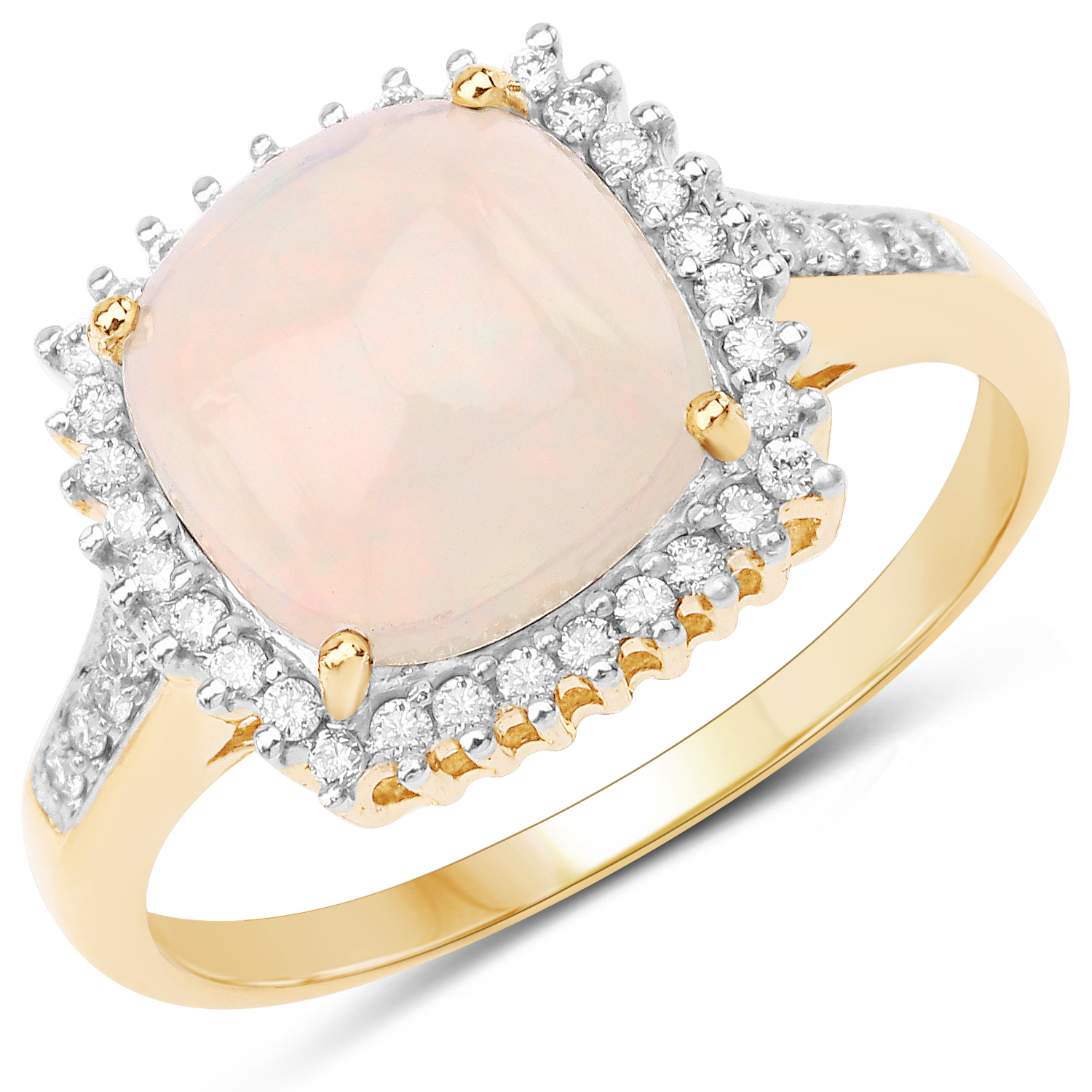 3.15 Carat Genuine Ethiopian Opal and White Diamond 14K Yellow Gold Ring