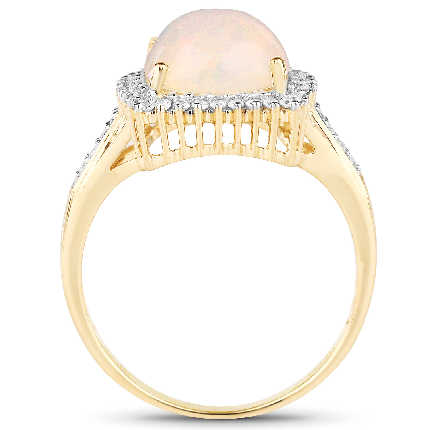 3.15 Carat Genuine Ethiopian Opal and White Diamond 14K Yellow Gold Ring