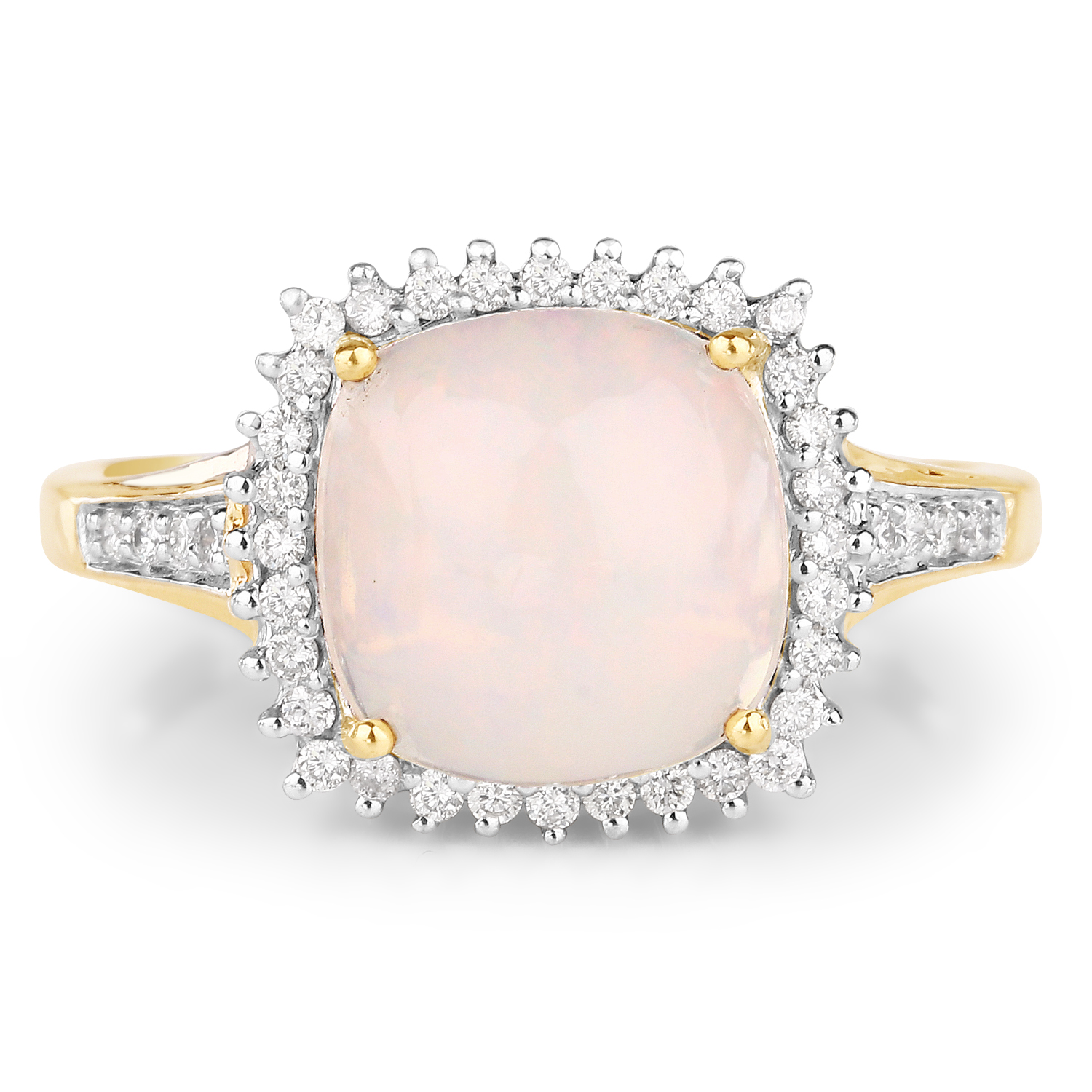 3.15 Carat Genuine Ethiopian Opal and White Diamond 14K Yellow Gold Ring