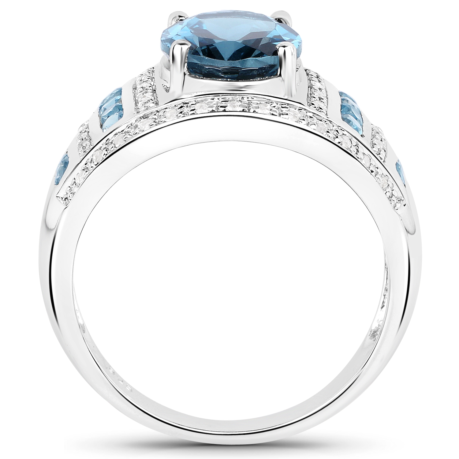 3.24 Carat Genuine London Blue Topaz and White Topaz .925 Sterling Silver Ring