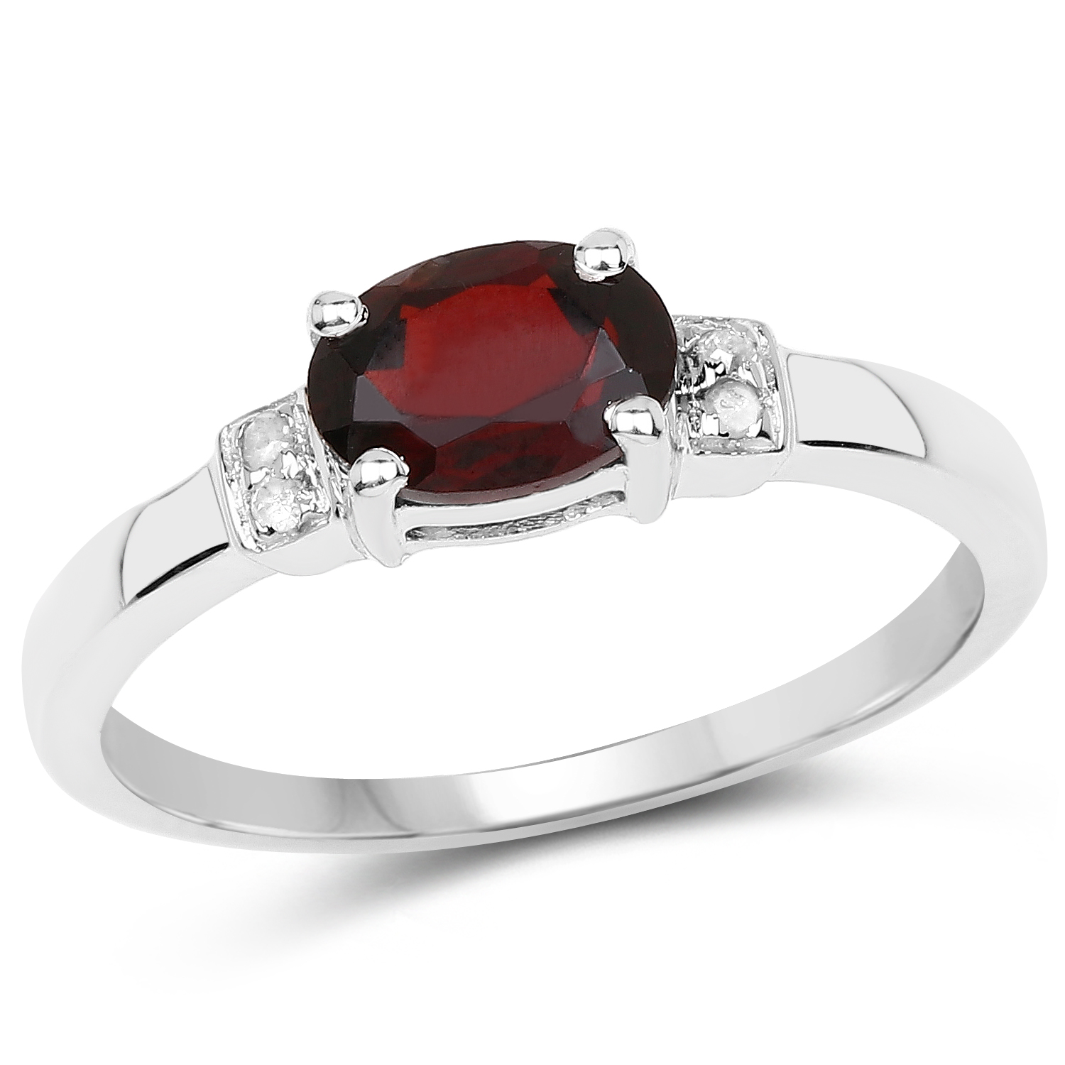 0.88 Carat Genuine Garnet and White Diamond .925 Sterling Silver Ring
