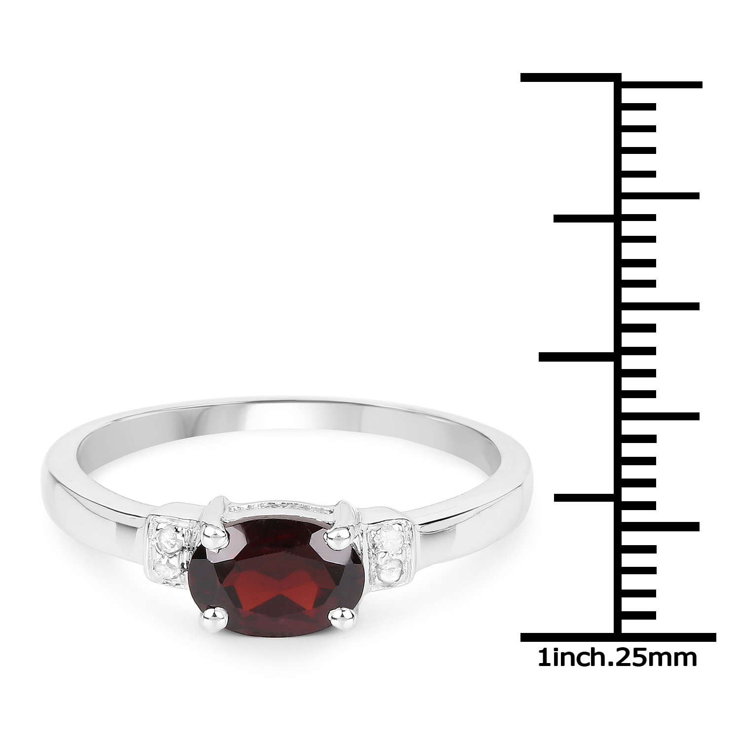 0.88 Carat Genuine Garnet and White Diamond .925 Sterling Silver Ring