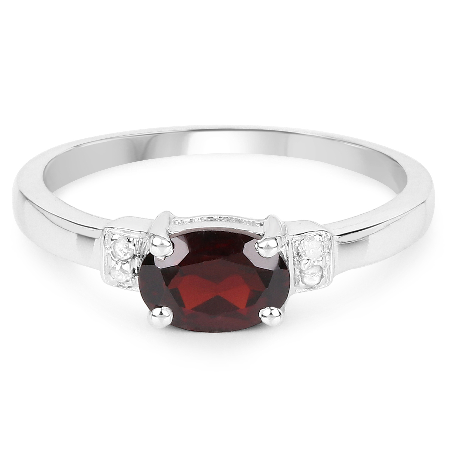 0.88 Carat Genuine Garnet and White Diamond .925 Sterling Silver Ring