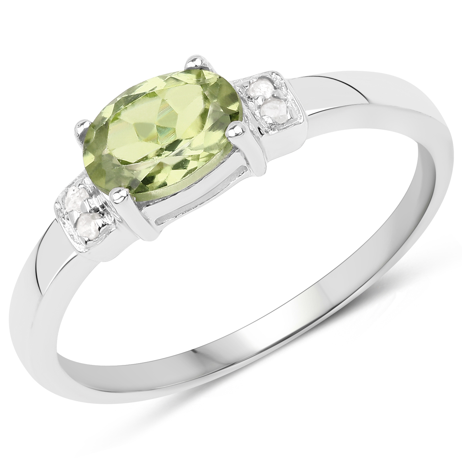 0.87 Carat Genuine Peridot & White Topaz .925 Sterling Silver Ring