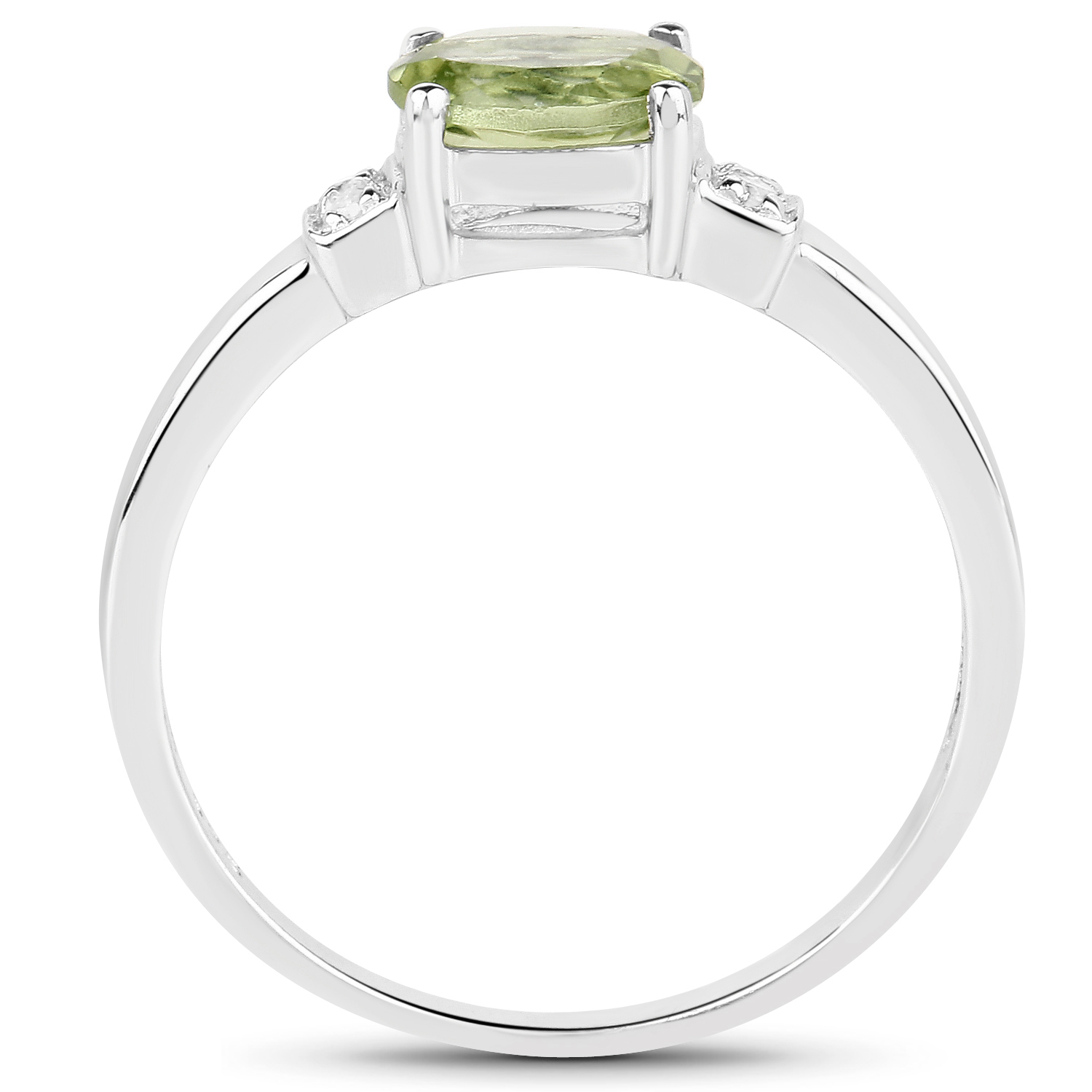 0.87 Carat Genuine Peridot & White Topaz .925 Sterling Silver Ring