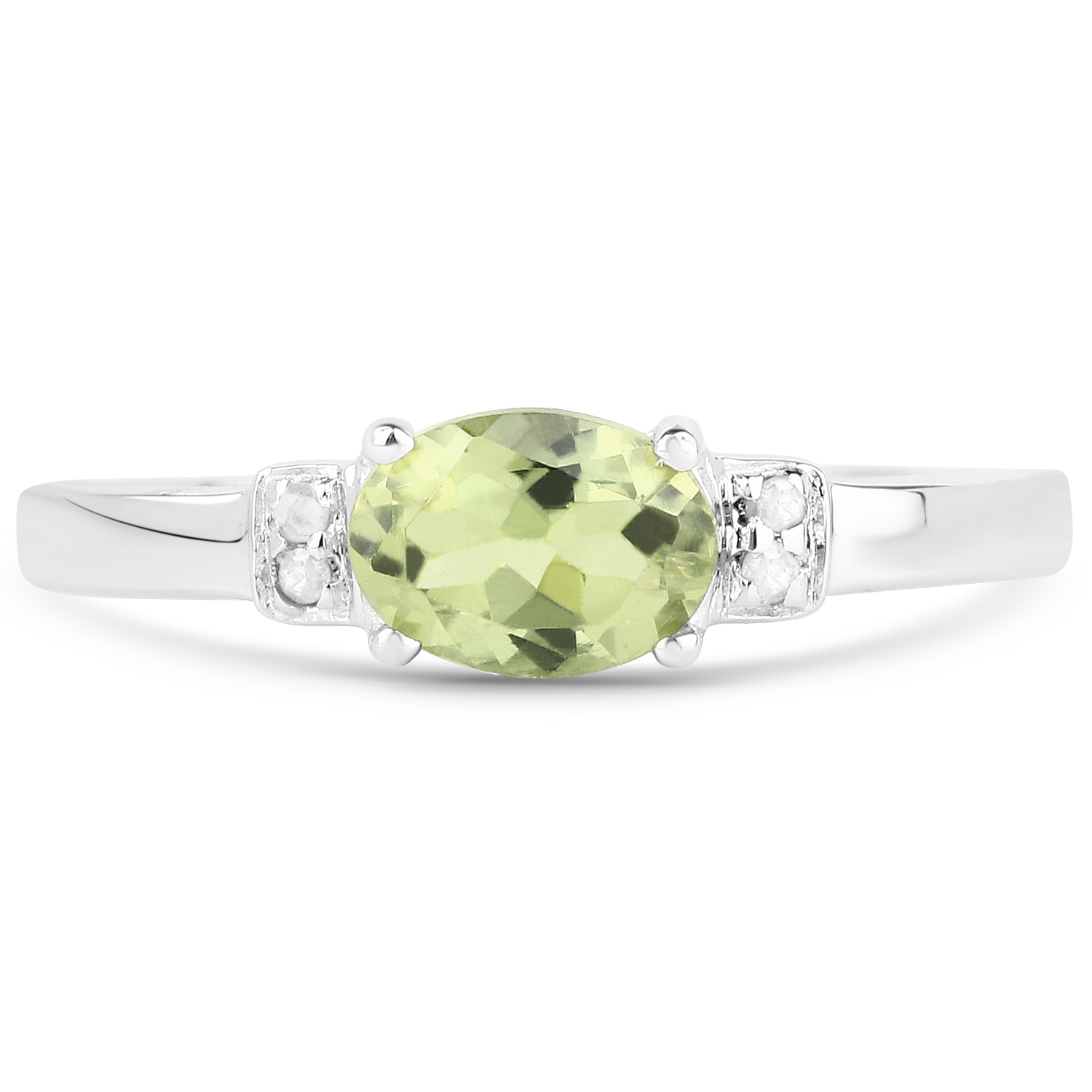 0.87 Carat Genuine Peridot & White Topaz .925 Sterling Silver Ring