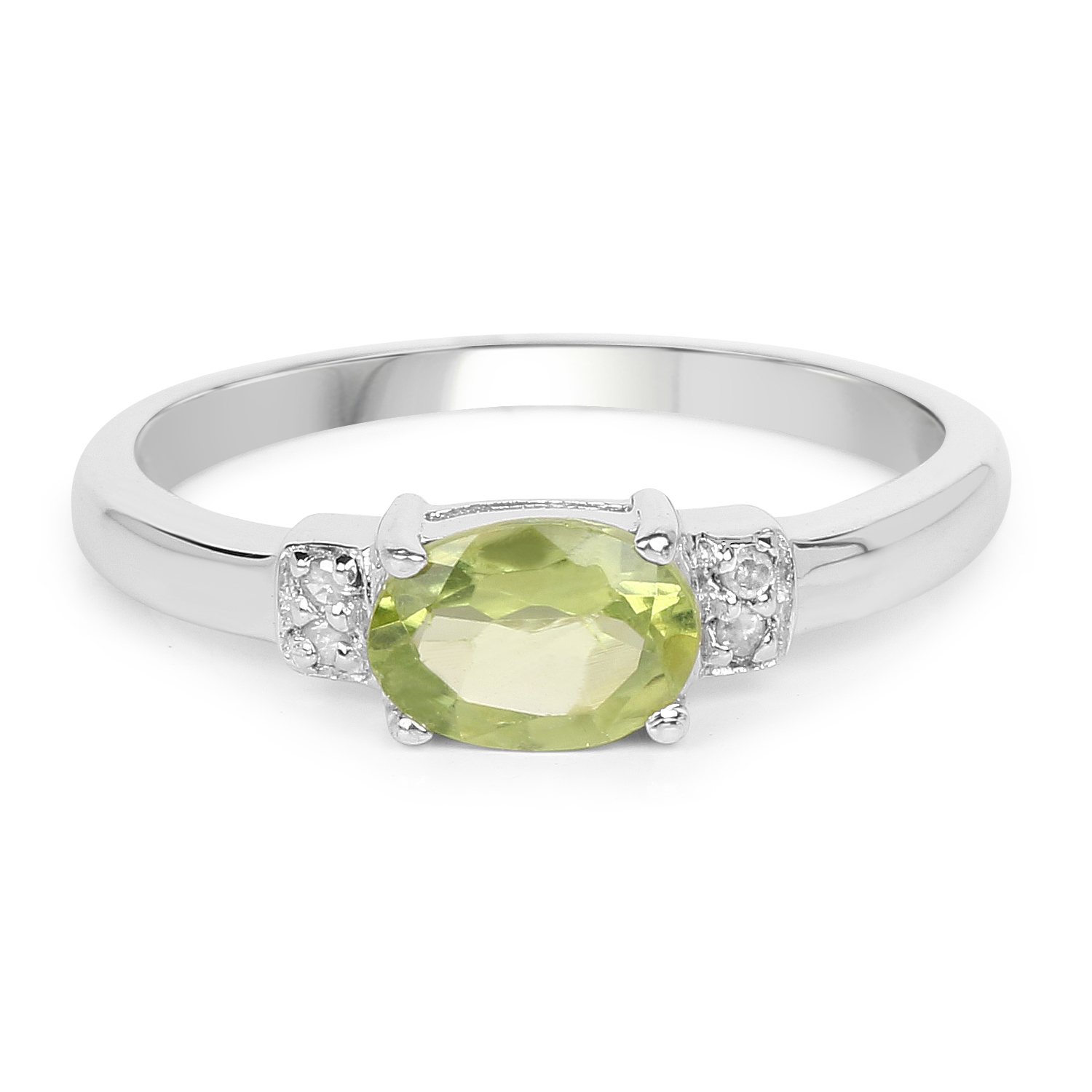 0.87 Carat Genuine Peridot & White Topaz .925 Sterling Silver Ring