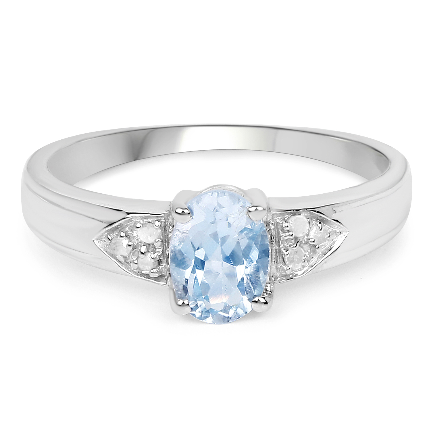 0.99 Carat Genuine Blue Topaz and White Diamond .925 Sterling Silver Ring