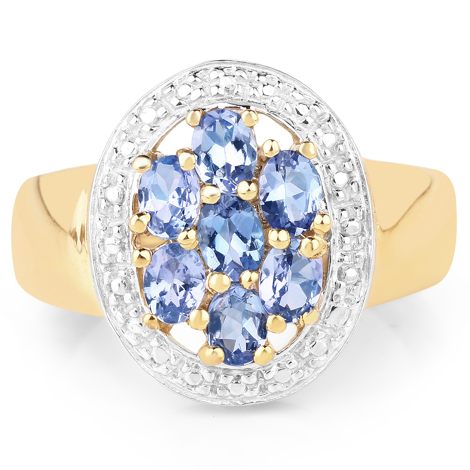 14K Yellow Gold Plated 1.19 Carat Genuine Tanzanite .925 Sterling Silver Ring