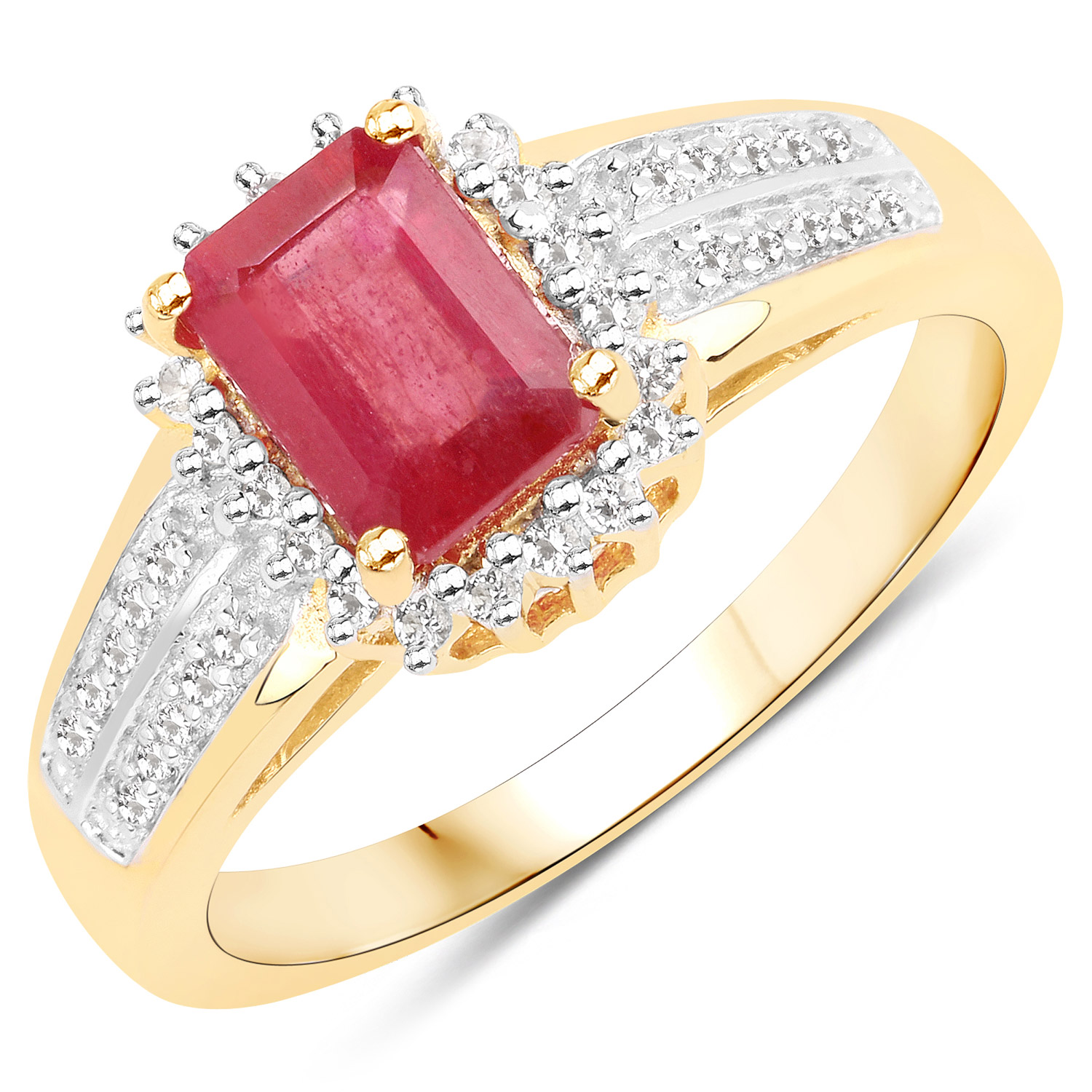 1.38 Carat Glass Filled Ruby and White Topaz .925 Sterling Silver Ring