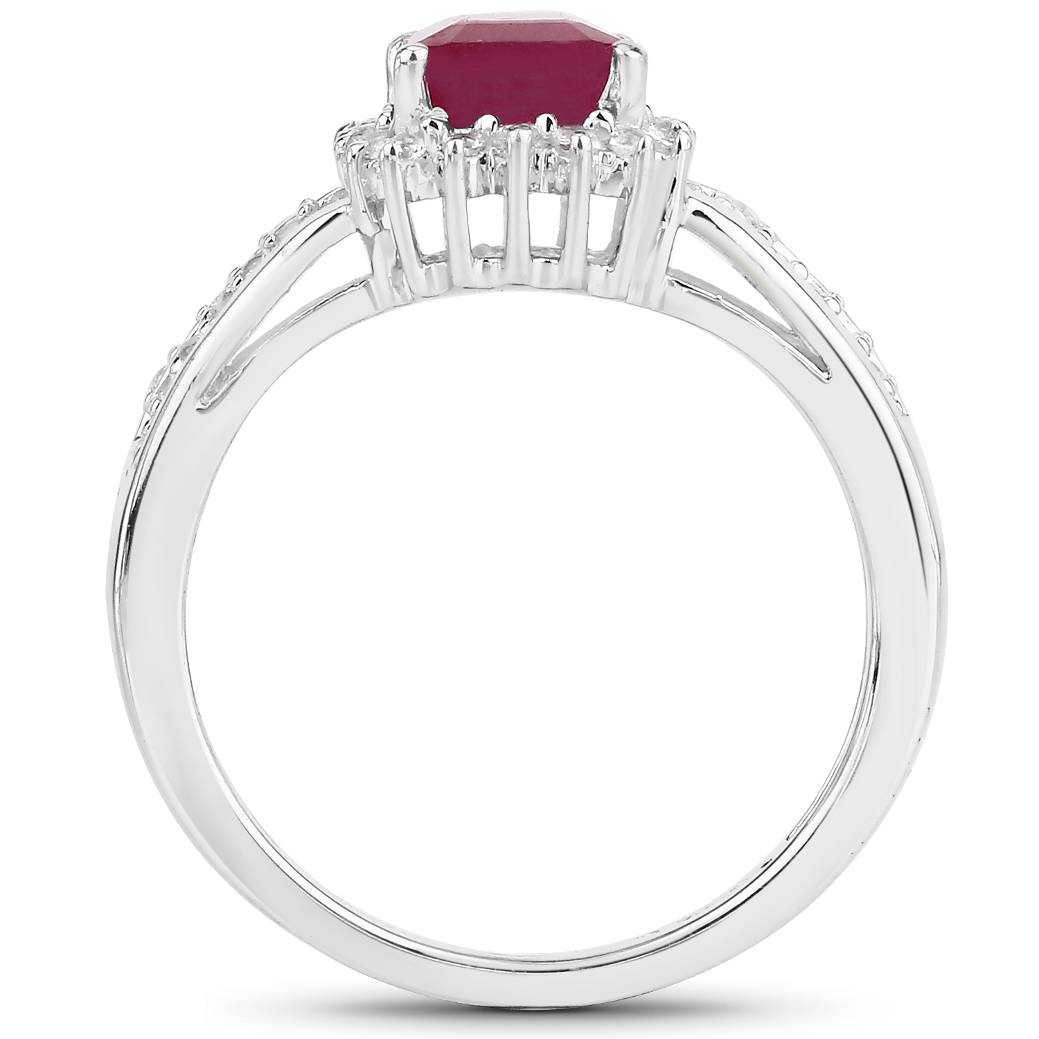 1.40 Carat Glass Filled Ruby and White Topaz .925 Sterling Silver Ring