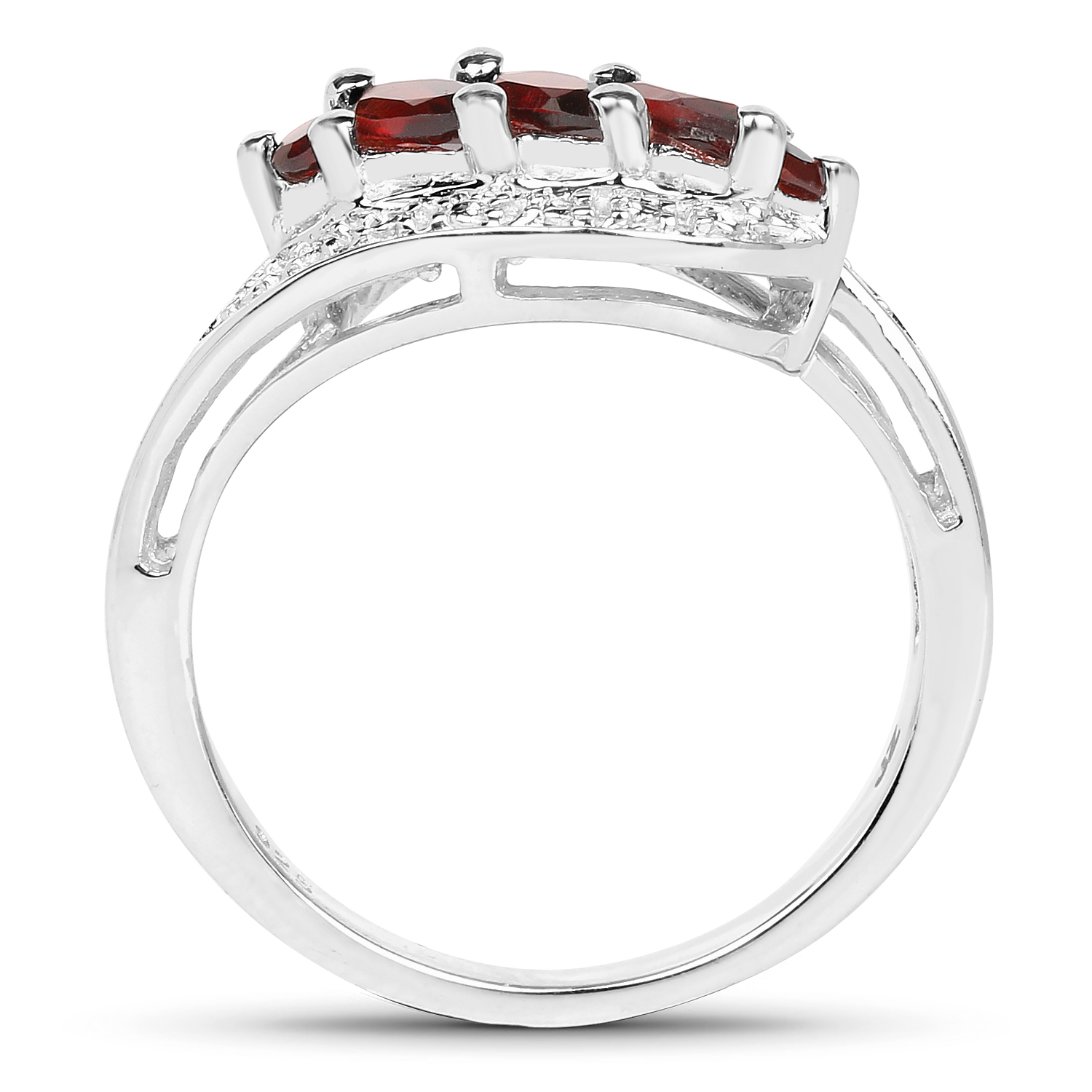 0.76 Carat Genuine Garnet and White Diamond .925 Sterling Silver Ring